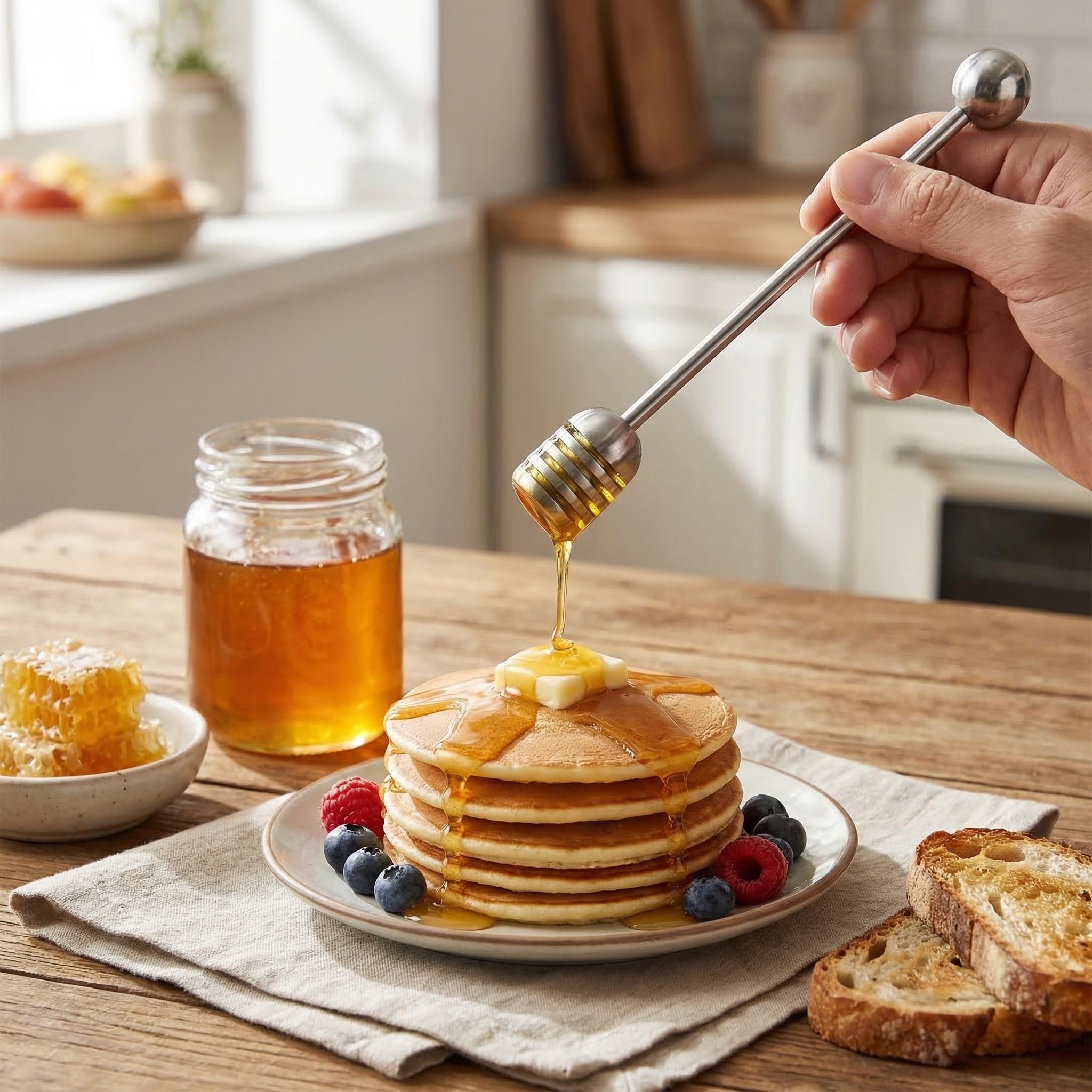 Honey Dipper Acero Inoxidable Sólido Honey Stirrer Spoon Anti-Rust Mixing Stick Tool para Honey Jam Jar Dispensar