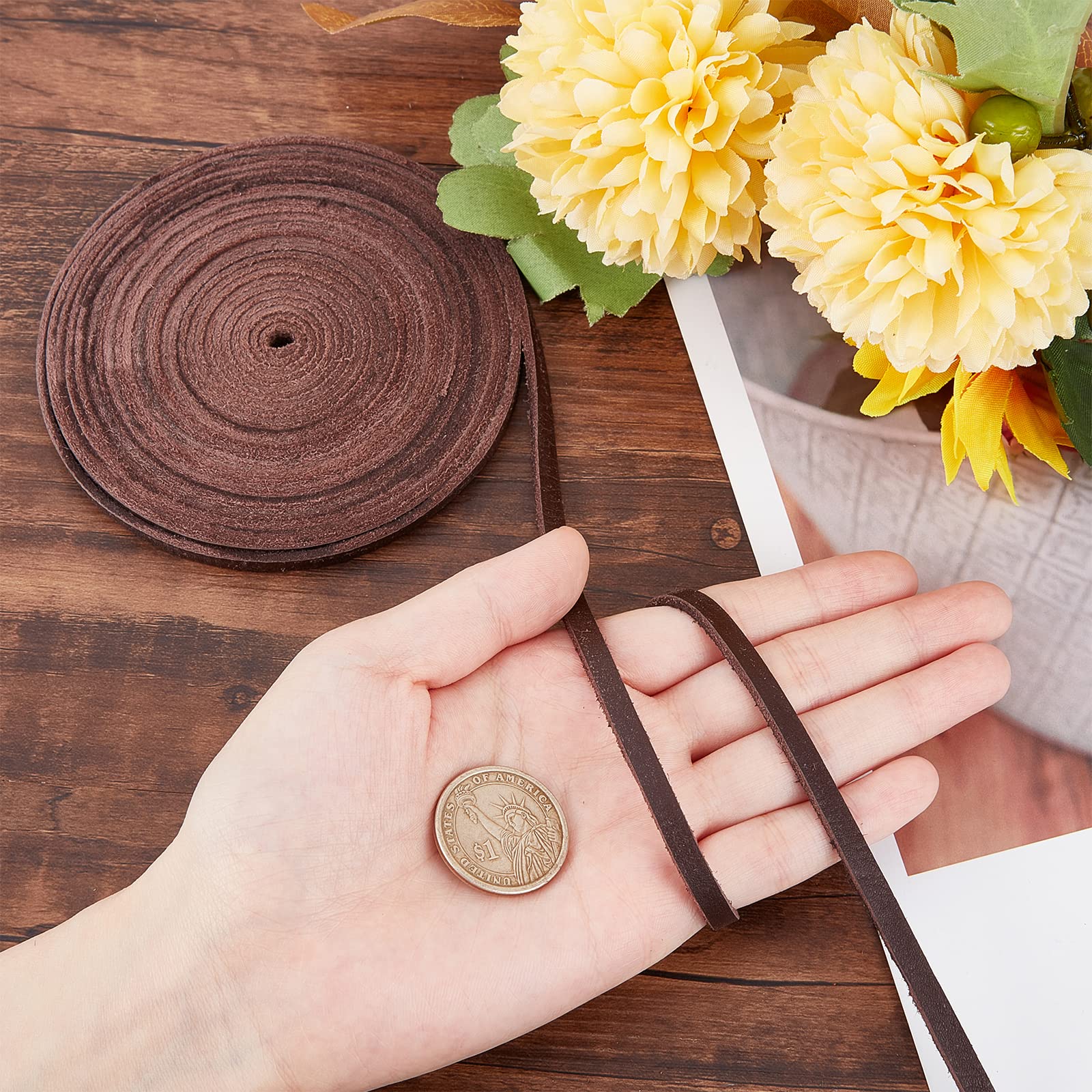 Rotolo Di Pelle Doppia Faccia GORGECRAFT - 5 M X 10 Mm, Marrone, Per Artigianato, Borse, Accessori Fai Da Te - Foto 3