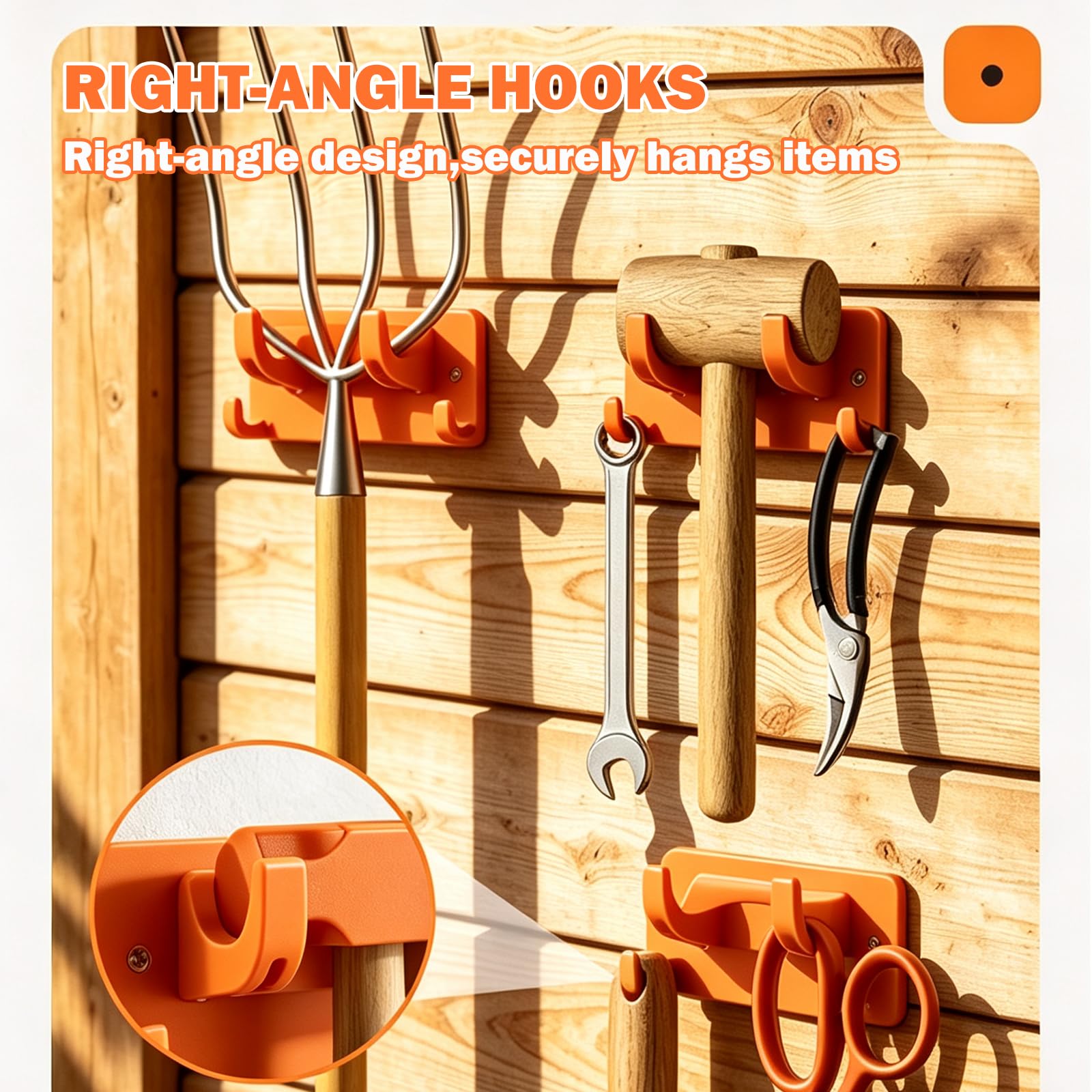 4 PCS ganci per Attrezzi Sospesi da Giardino, Portascopa da Muro, Arancione | Supporto Attrezzi Giardino con Viti Abbinate, portascopa da muro, per cucina, bagno, ingresso, garage e officina