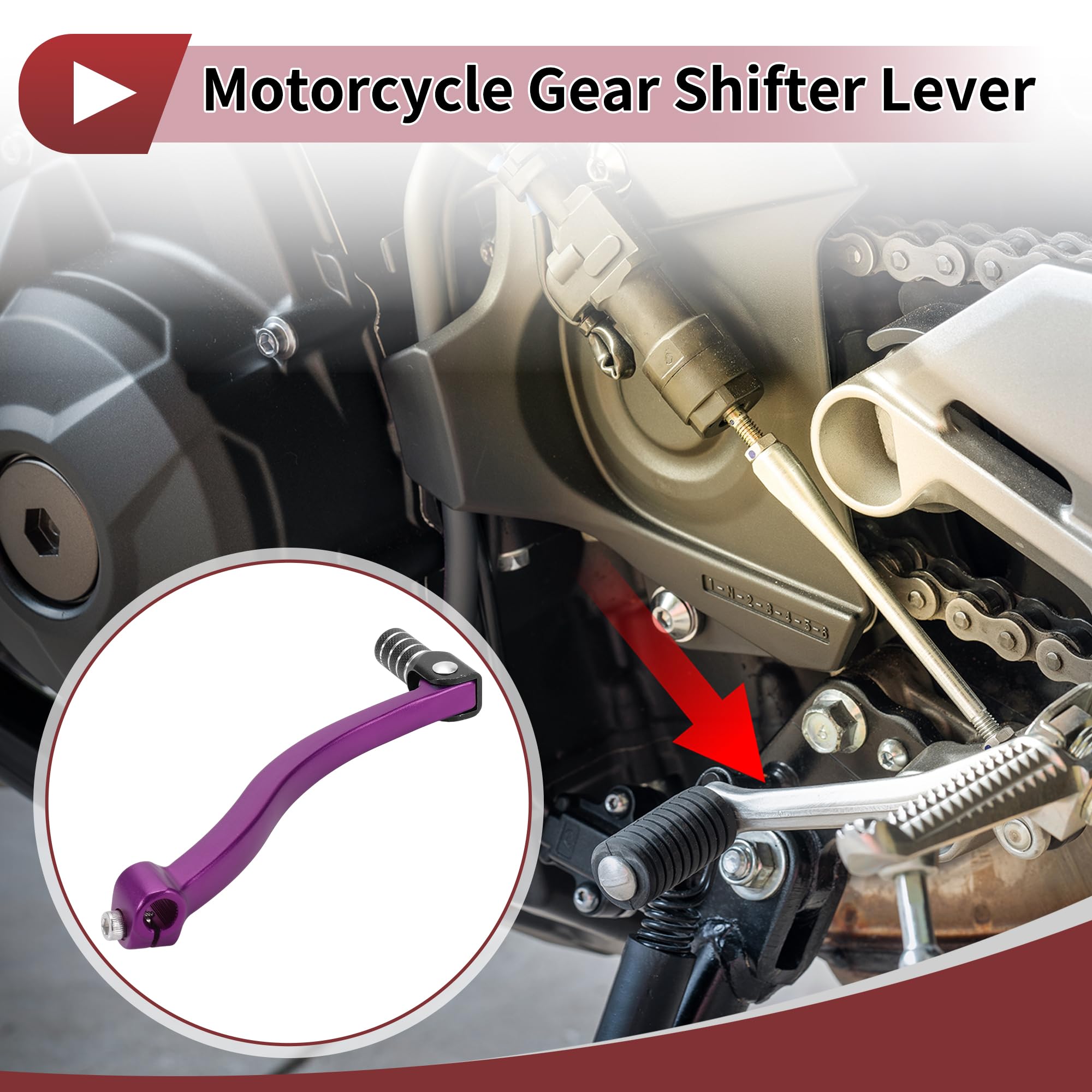 Leva del cambio pieghevole per moto per Kayo T6 Braccio leva in lega di alluminio Leva viola Testa nera con anello tono argento