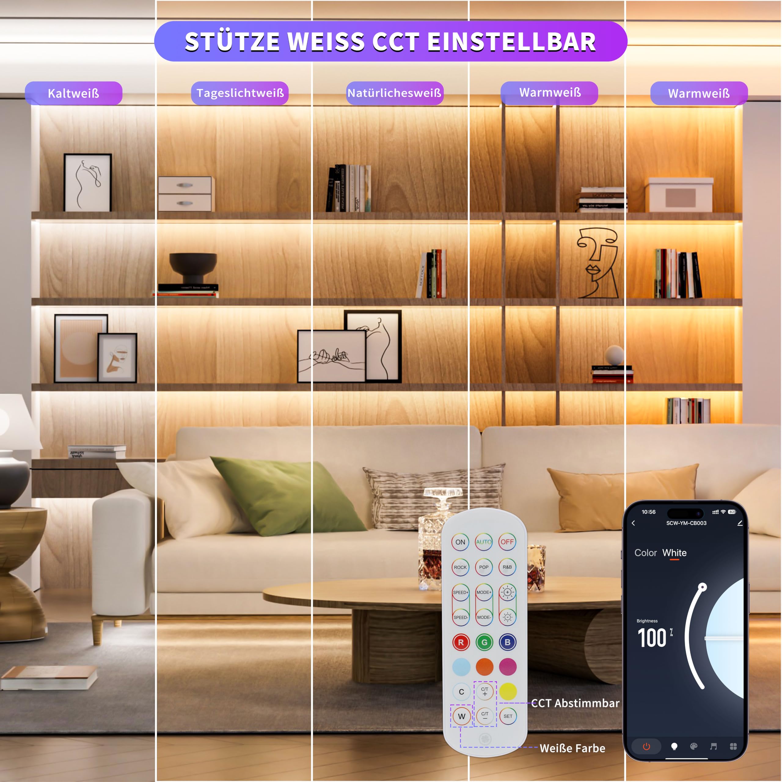OULARA RGB COB LED Streifen 10M,24V Dimmbar LED Strip RGB Farbe Wechsel,Flexibles RGB LED Band Funktioniert mit Alexa/Google Assistant/Tuya für Küche,Schlafzimmer,Party DIY Dekoration