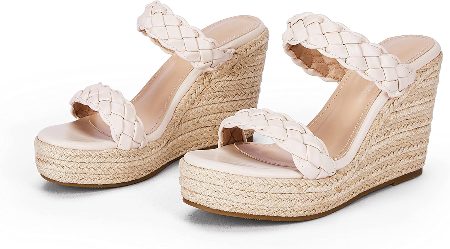 Coutgo Womens Wedge Platform Sandals Espadrilles Two Strap Woven Slip On Summer Cute Slide Sandals - Image 4