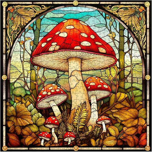 Rompecabezas vintage de hongos para adultos de 1000 piezas, rompecabezas de plantas de naturaleza con vitrales, rompecabezas de arte imposible,