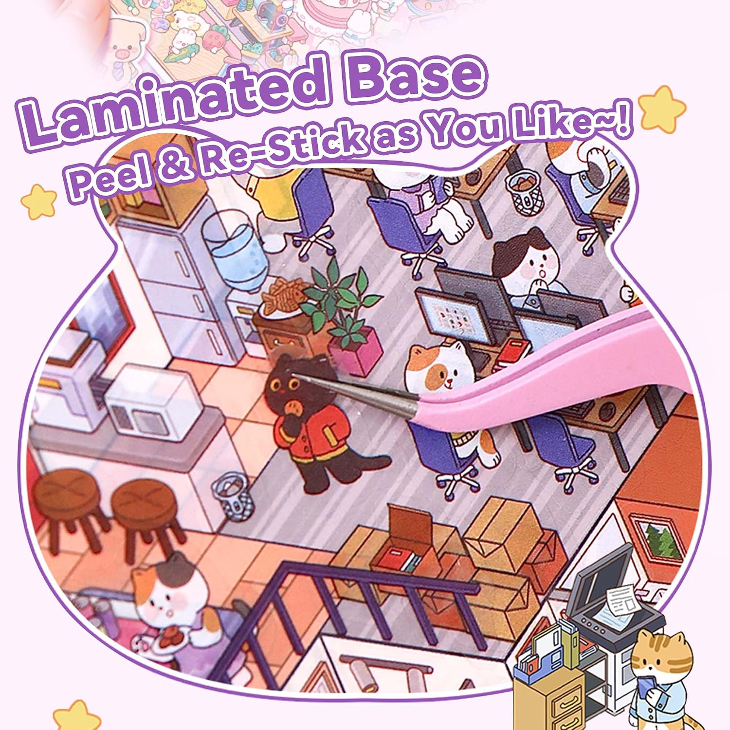 3D Sticker Scene Set of 6, Miniature House Book for Sticker Therapy, Cute Cartoon Animal Stickers for Adults & Kids, Stress Relief DIY Scene Craft (7.7" x 10.0", 6, Count) image 4