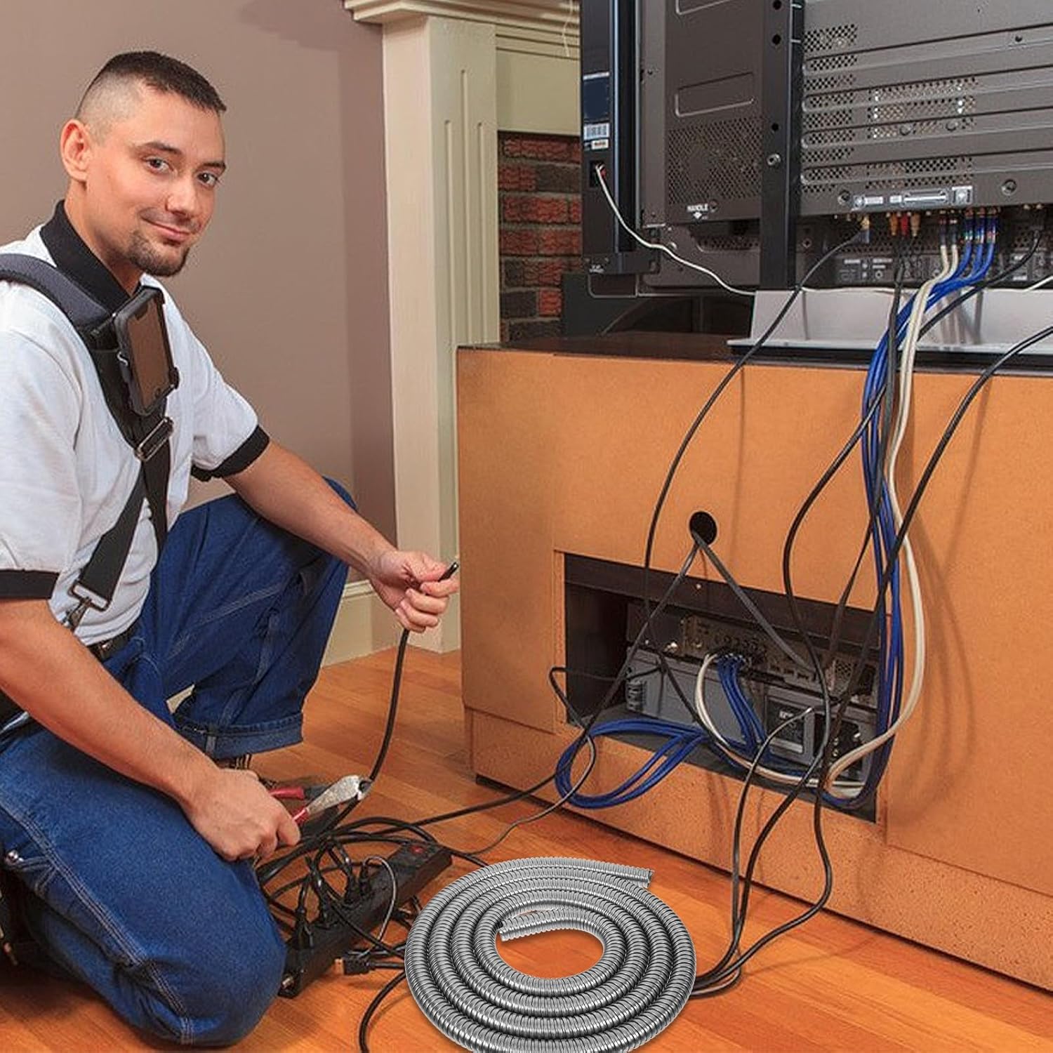 UKCOCO Cable Protector: Corrugated Wire Cover - Automotive Corrugated Conduit Tube Heat Shield Protector - Wire Cover Sleeve Cord Management Power Cable Thread Stainless Steel