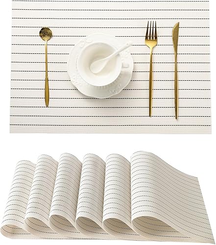 Miniatura 72 de Leetaltree - Juego de 6 manteles individuales, resistentes al calor, antideslizantes, para mesa de comedor, lavables, duraderos, tejido de PVC Azul