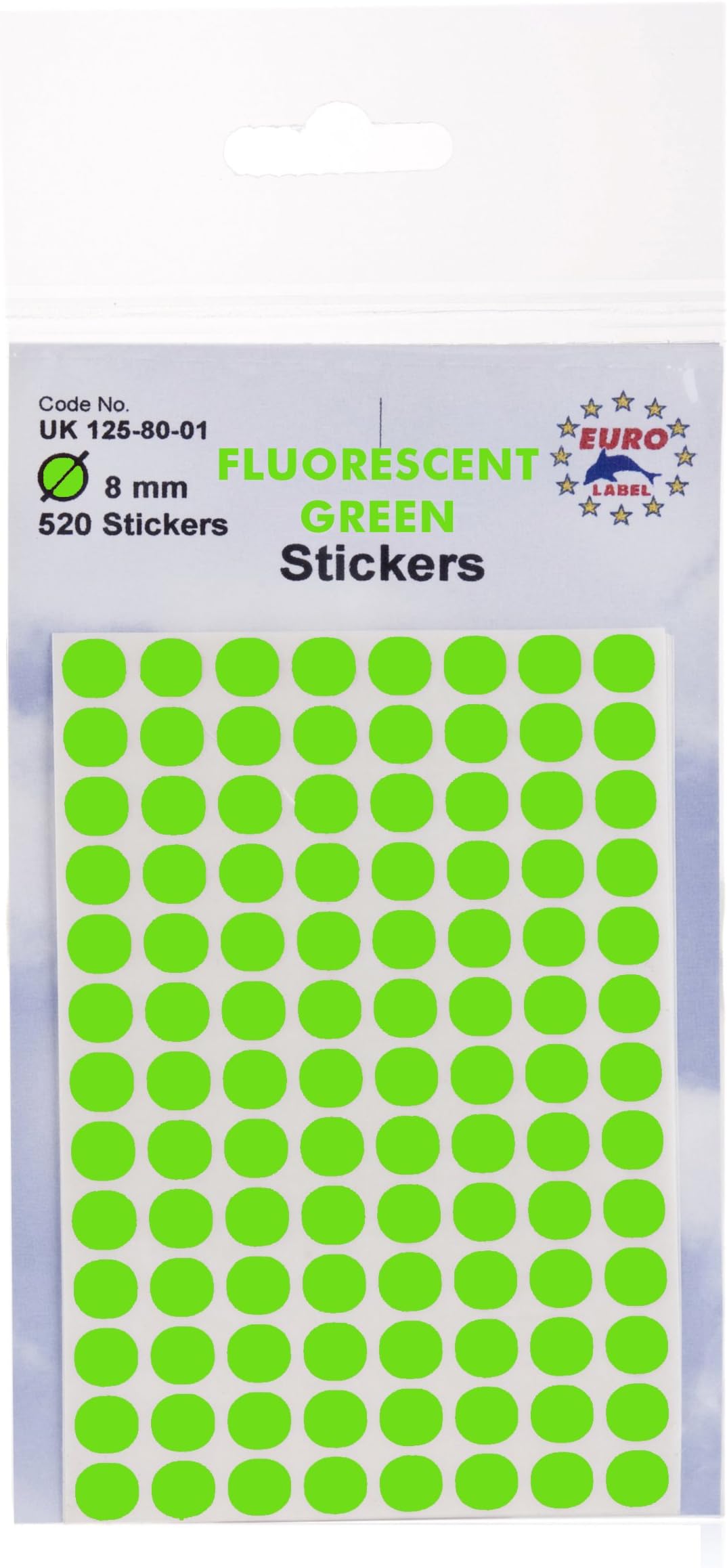 8mm Fluorescent Green Dot Labels - 520 Stickers