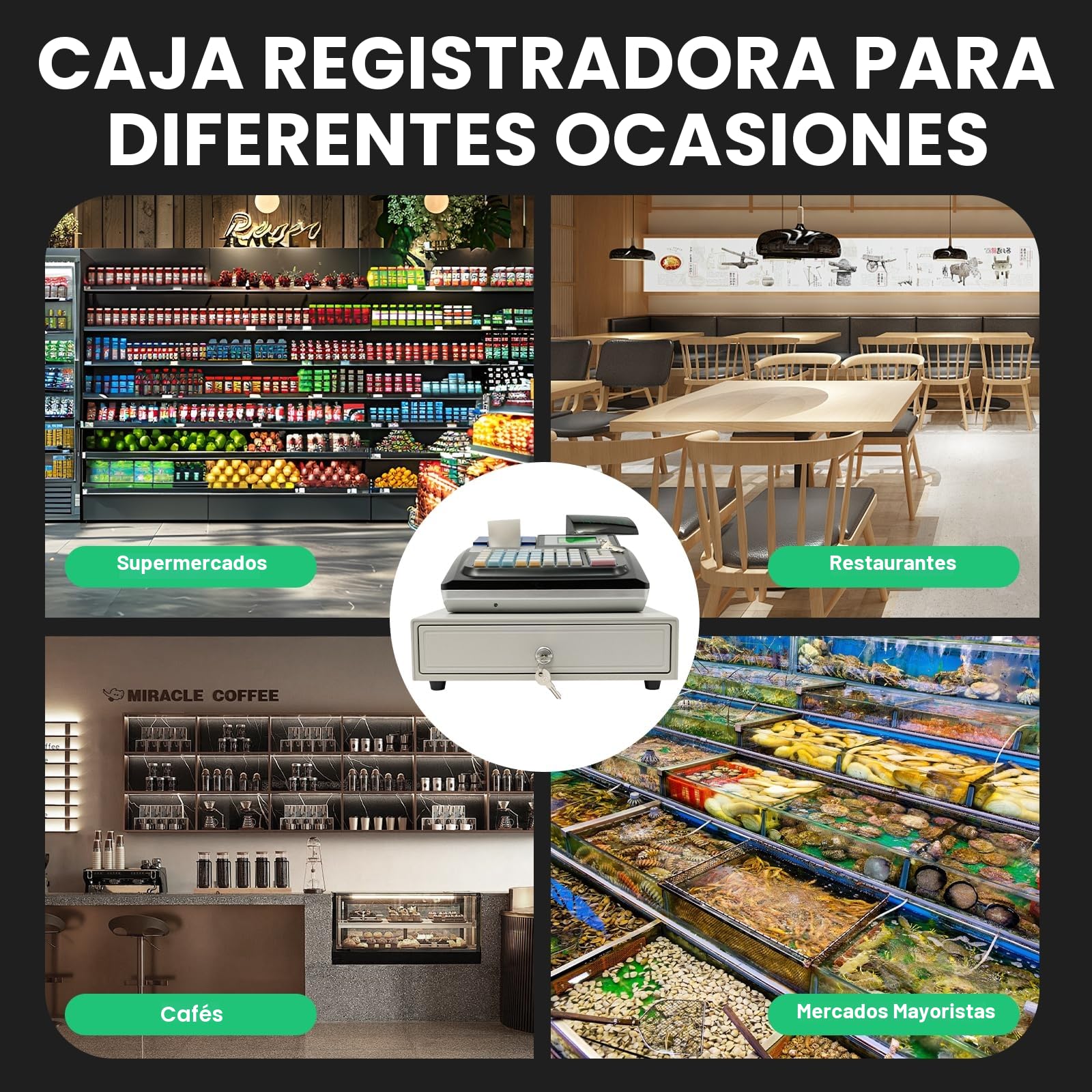 Caja registradora electrónica (Sistema inglés), 48 teclas, caja comercial, gastronomía, sistema de caja con pantalla bidireccional y doble pantalla, para minorista/restaurante