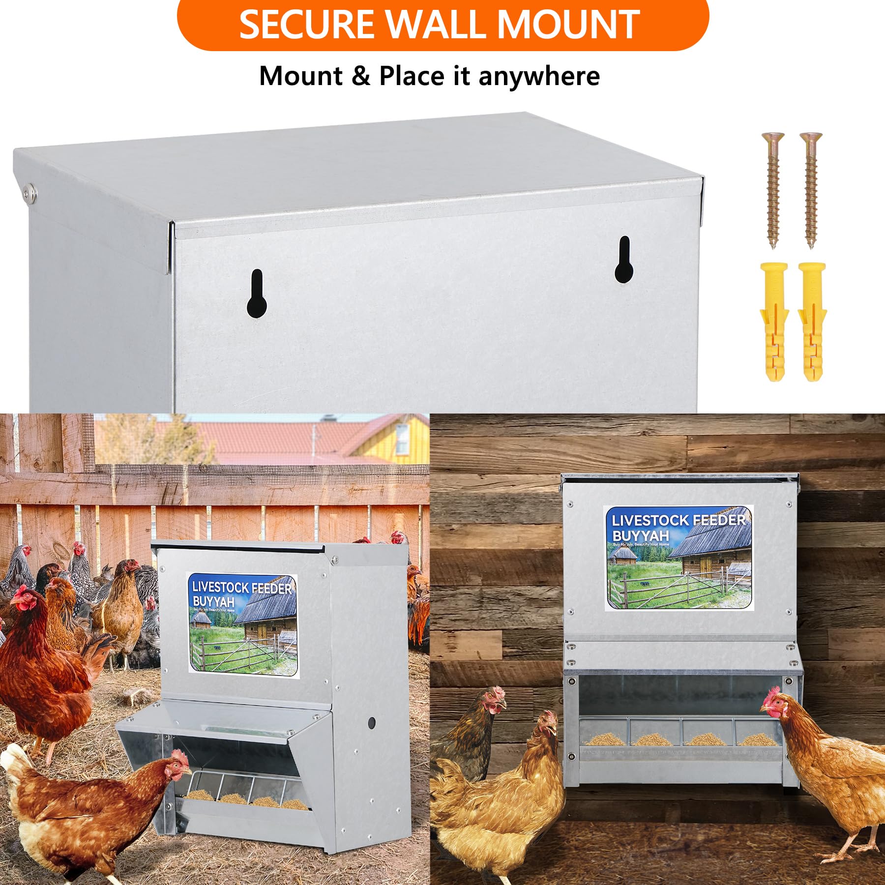 Comedero automático para pollos, capacidad de 30 libras, comedero de metal galvanizado para aves de corral, comedero impermeable para pollo, apto para aves de corral, gansos, codornices,