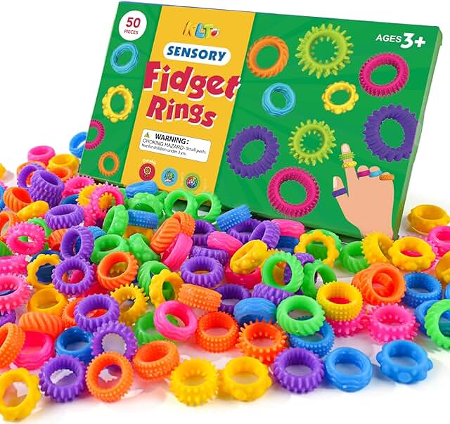 50-Pack Textured Sensory Fidget Rings: Ideal Bulk Toys for Stress Relief & Autism