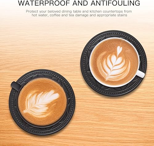 Miniatura 5 de Padike Posavasos para mesa de café, posavasos de 6 con soporte, posavasos de café para el hogar, oficina, cocina, bar (negro)