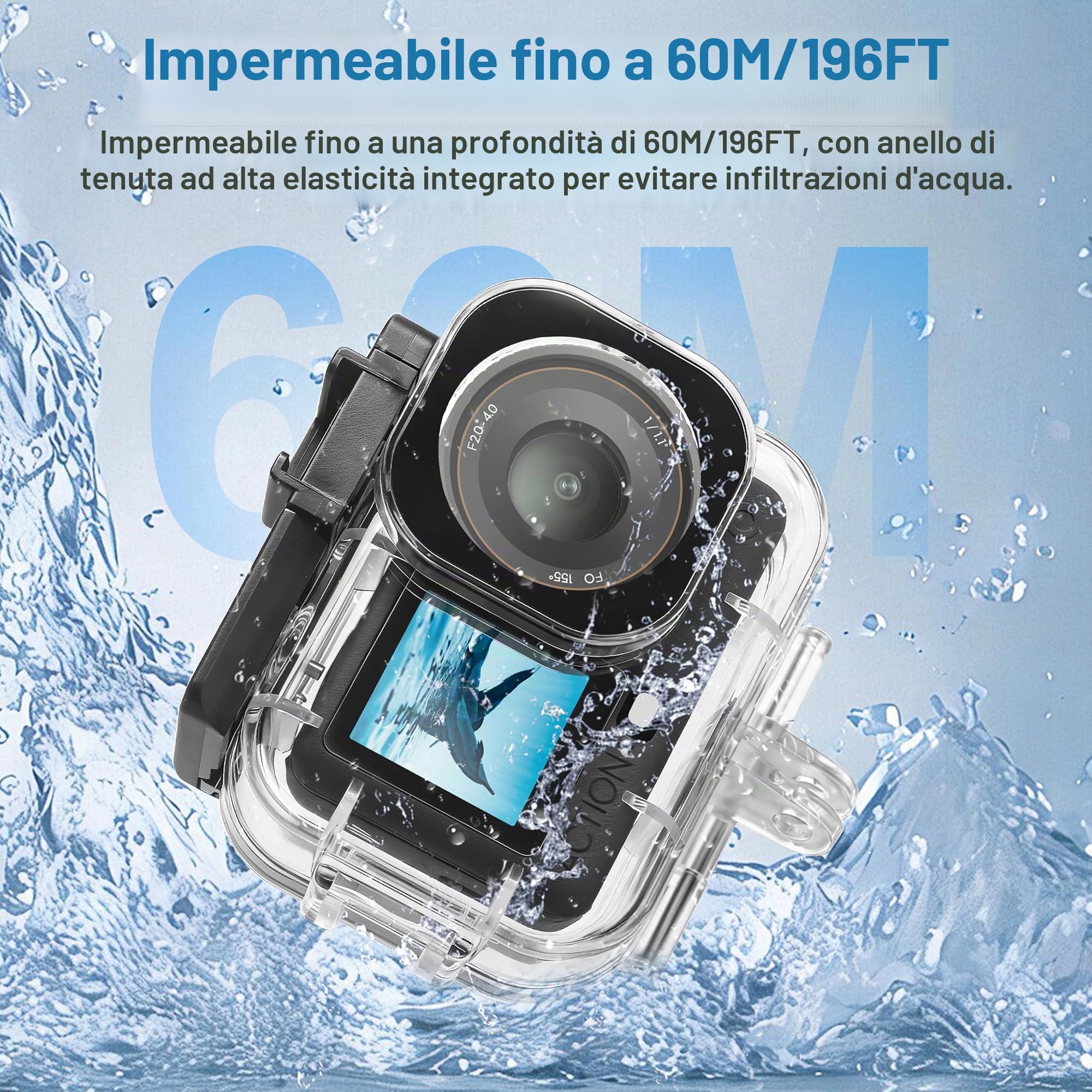 FitStill Custodia impermeabile 60 m per DJI Osmo Action 6, design a doppia scarpa fredda, anello di tenuta ispessito, lente in vetro ottico, accessorio DJI Osmo Action 6