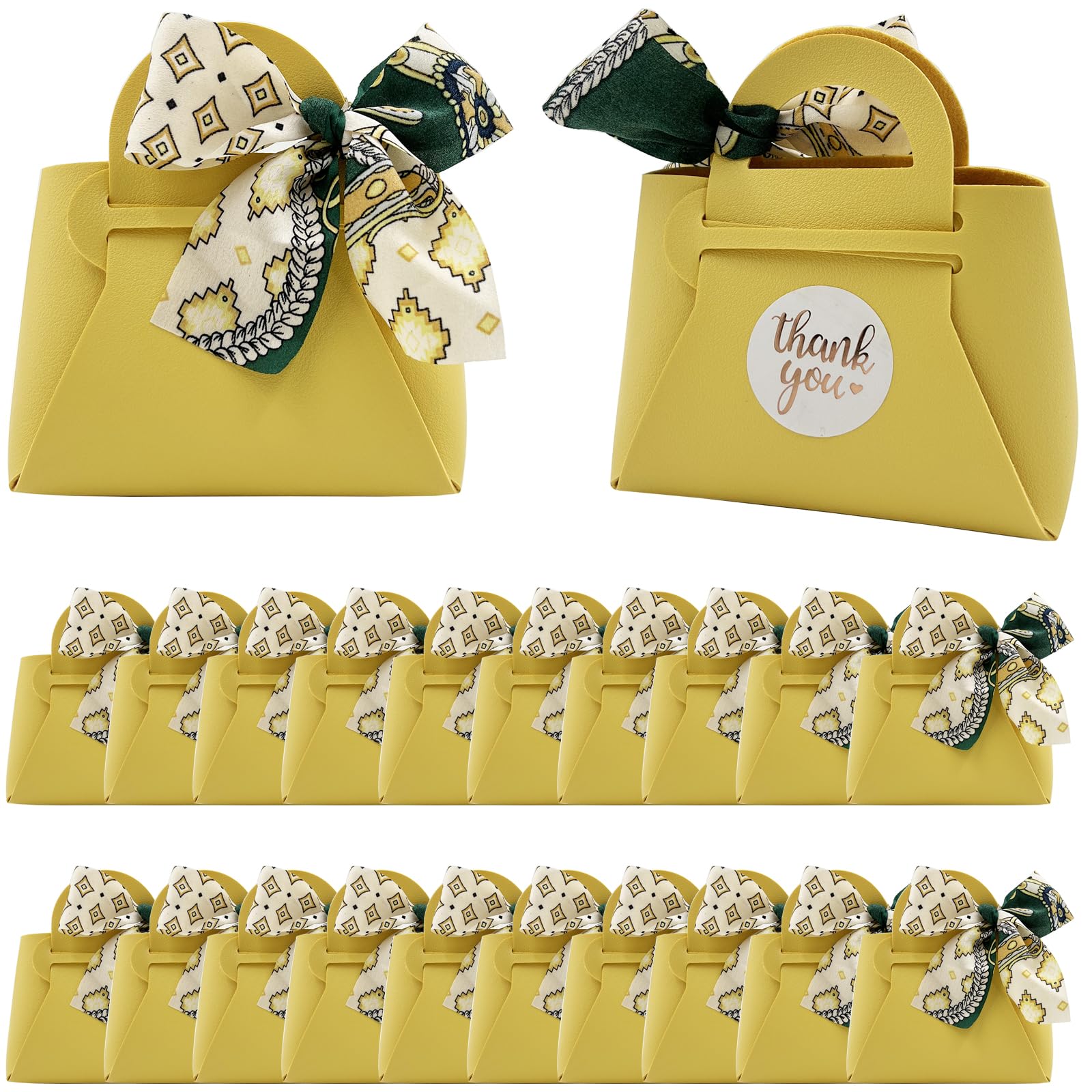 DUGYIRS 20 Pieces PU Leather Gift Bags with Satin Ribbon,Reusable Gift Boxes for Weddings,Birthday,Baby Showers,Candy(Lemon Yellow)