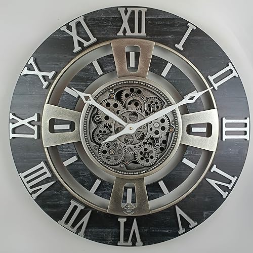 Miniatura 6 de ImprovingLife The Gears Clock Reloj de pared con engranaje móvil real de la línea Inglaterra (negro vintage, 24 pulgadas (23.6 in)