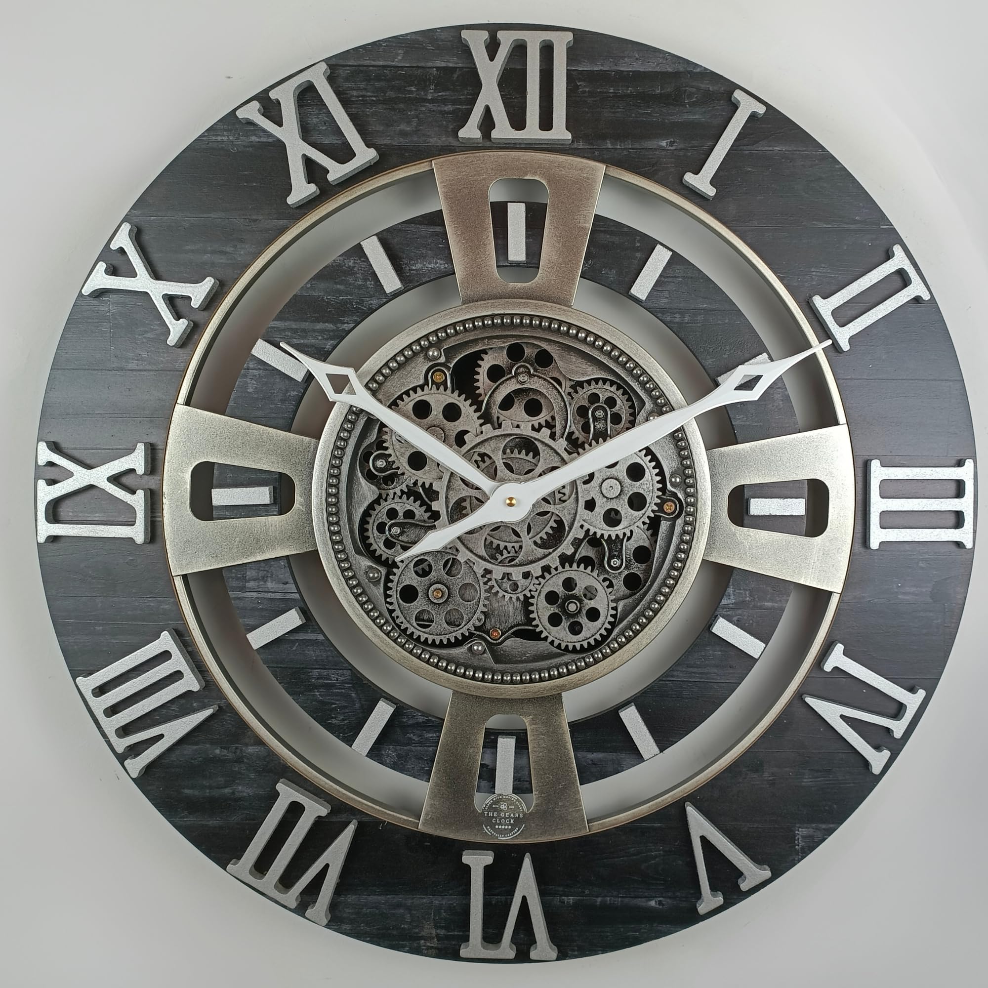 ImprovingLife The Gears Clock Horloge murale à engrenages en mouvement réel England Line (Noir vintage, 24 pouces (60 cm))