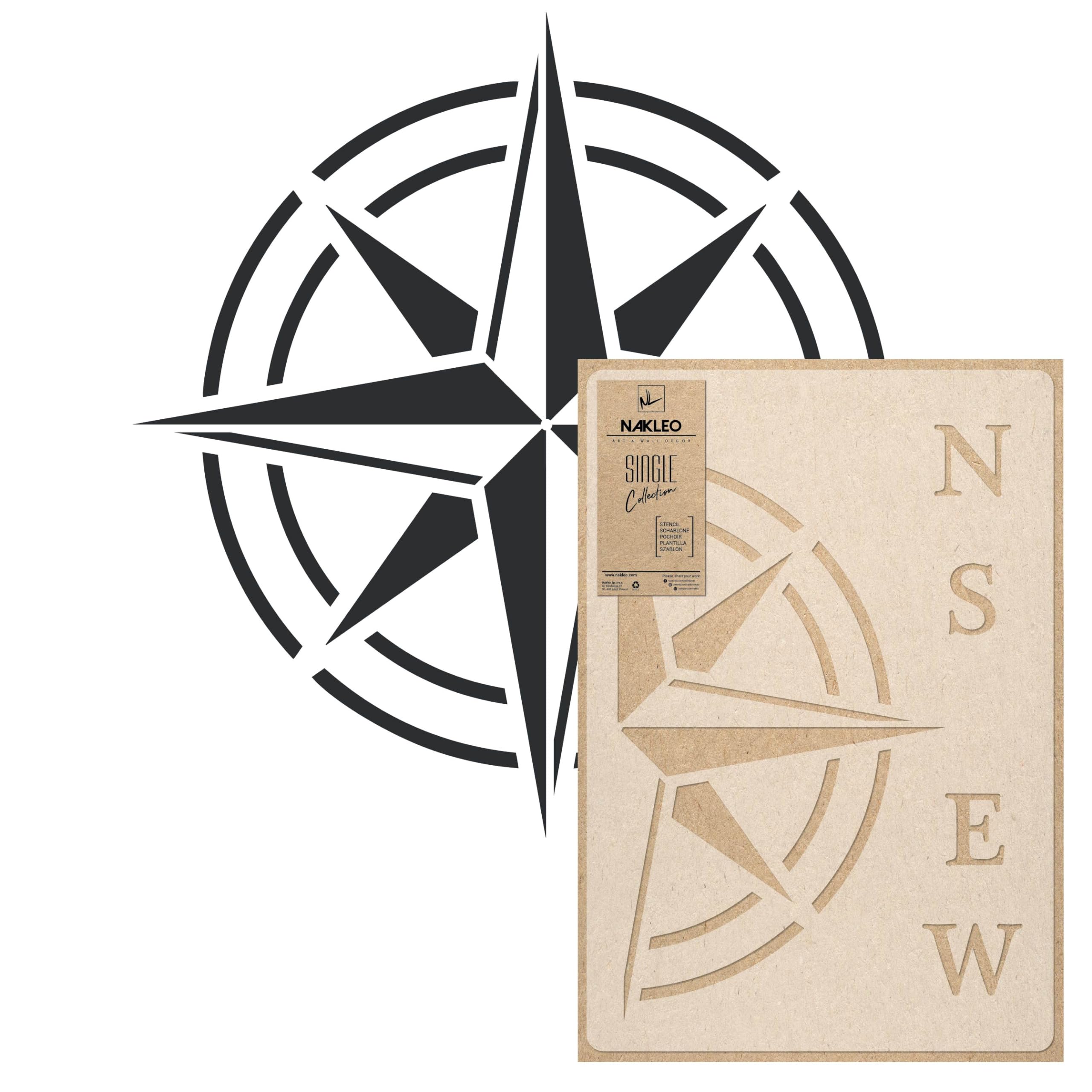 NAKLEO Geometric Large Wall Painting Stencil Diameter 91 cm - L, Circle Compass Wind Rose Pattern, Reusable Plastic Template, DIY Art and Craft Home Decor, Floor Wood Fabric Furniture