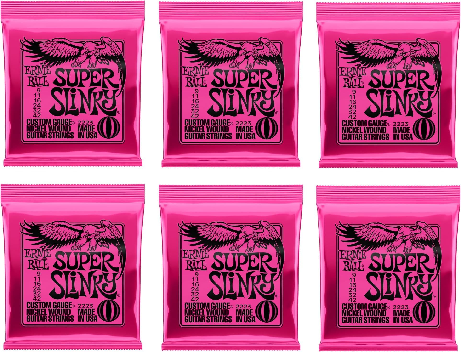 Ernie Ball Super Slinky Nickel Wound Electric Guitar Strings, 9-42 Gauge (P03023) (Pack of 60)