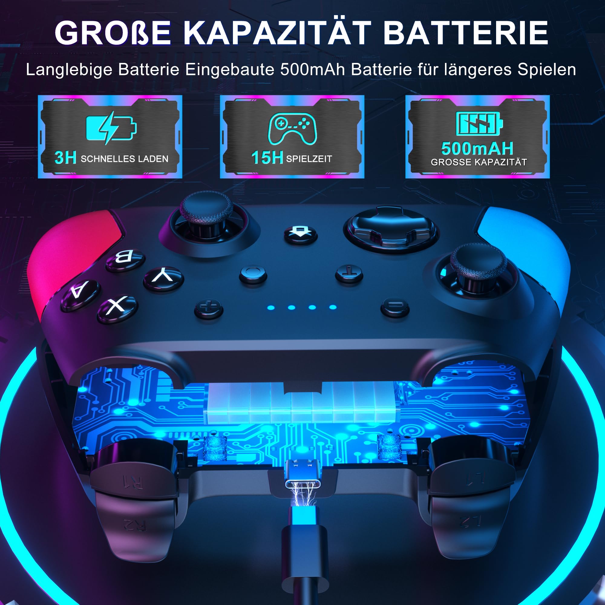 SWANPOW Wireless Controller für Switch, Wireless Pro Controller für Switch/Switch 2/OLED/Lite, Turbo Funktion Einstellbarer Dual Vibration 6 Achsen Gyroskop Joystick SYNC Button Wake-up Function