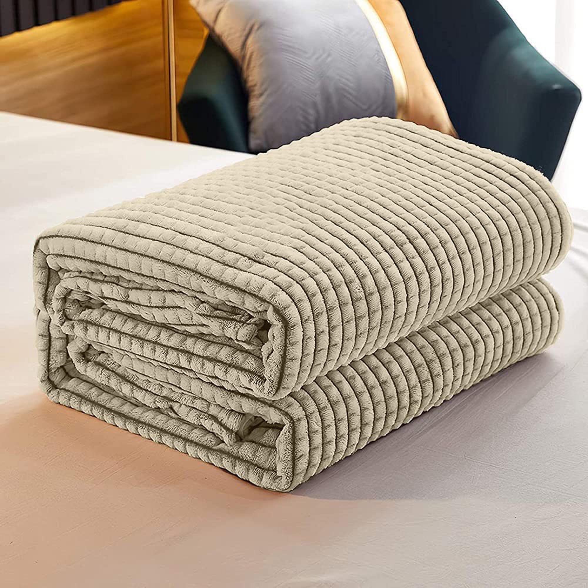 IlGruppone Coperta Flanella Invernale,Plaid Pile Morbida Calda Lavorazione Quadretti Peluche Copri Letto Divano Finta Pelliccia Singola Matrimoniale Doppio Lato Copertina Divano - Singolo - Azzurro