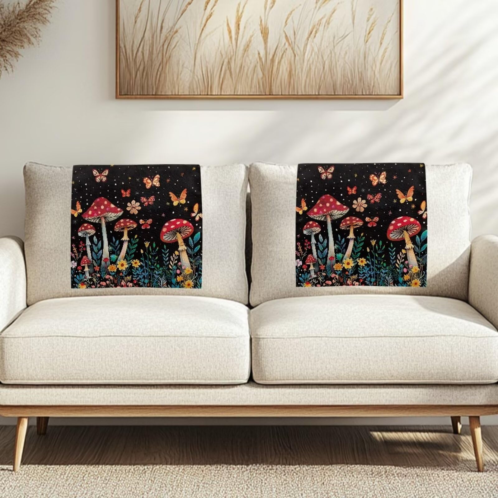 Talayituse Mushroom Butterfly Flower Print Headrest Cover for Recliner Chair, Recliner Headrest Protector Recliner Head Covers Sofa Head Protector Furniture Protector for Recliner Sofa Slipcovers