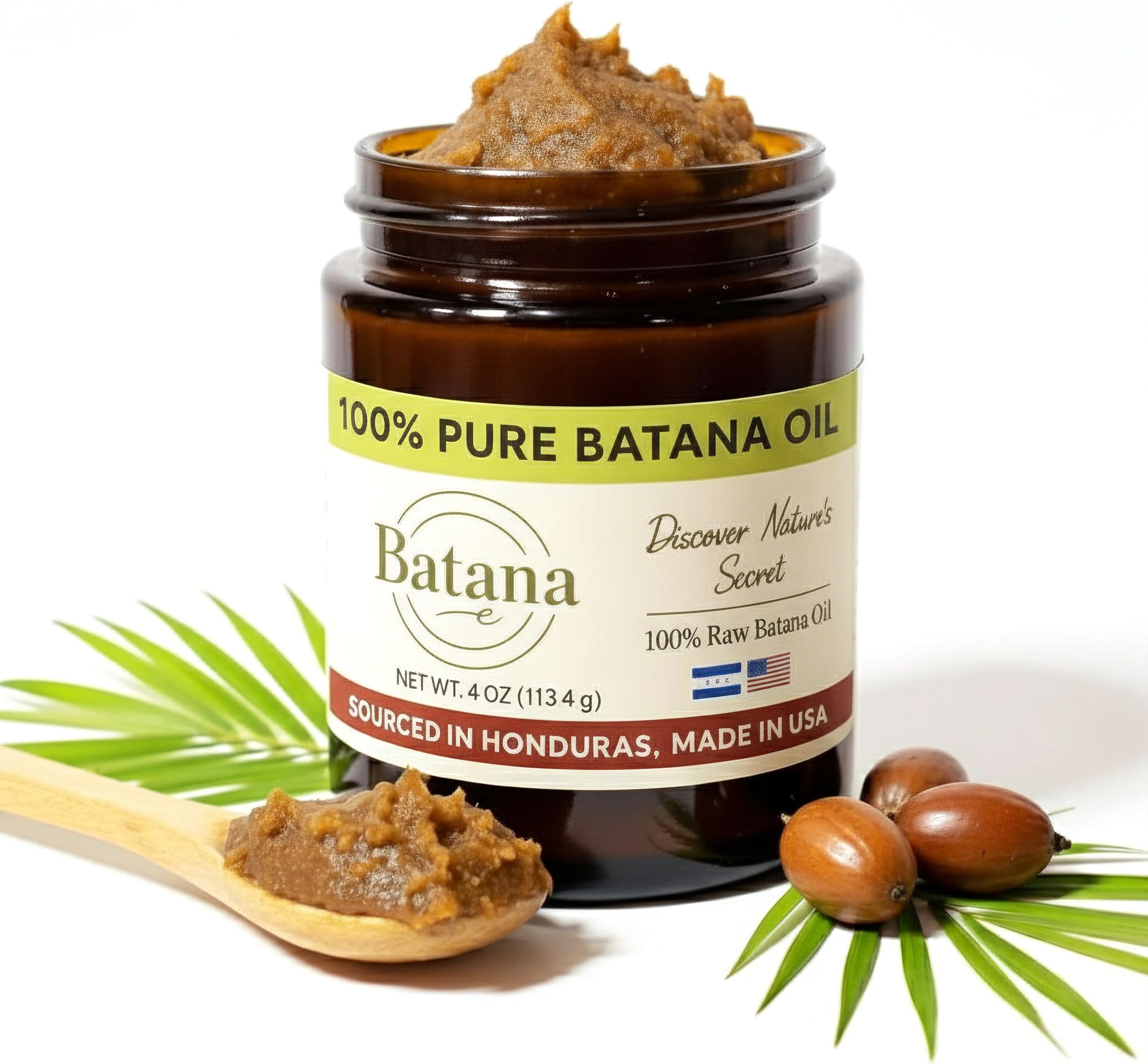 Unrefined Batana Oil for Hair Growth - 100% Raw Unrefined Batana Oil from Honduras - Dr. Sebi Approved Pure Hair Treatment for Thicker Hair - 4oz