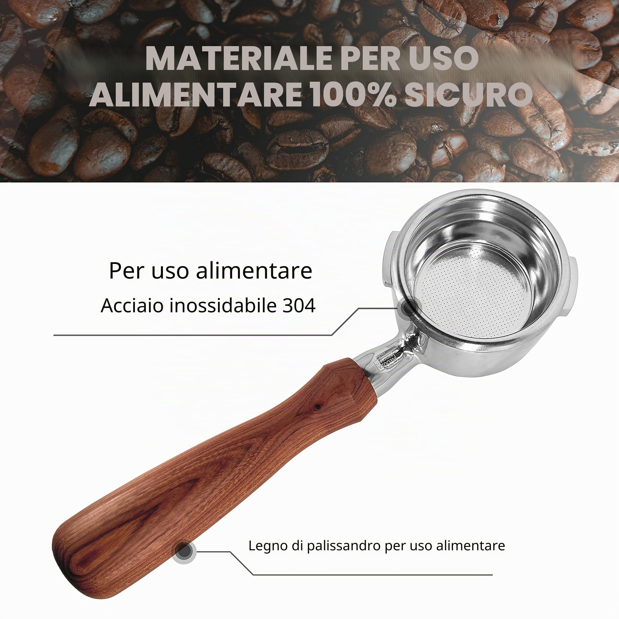 NEOUZA Portafiltro senza fondo per macchina da caffè espresso compatibile con GAGGIA Classic Pro 304 in acciaio inossidabile a due orecchie con cestello filtrante