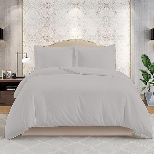 Miniatura 10 de Kotton Culture Juego de funda de edredón de 3 piezas, 100% algodón egipcio, 1200 hilos, funda de edredón suave con cremallera y lazos
