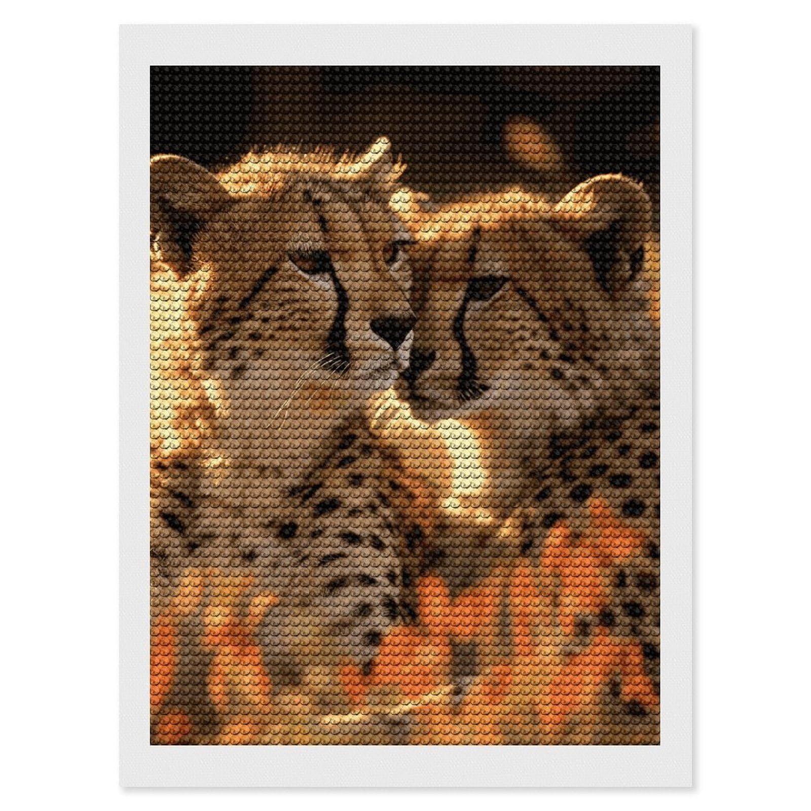 Cheetah Love Diamond Art Kits for Adults, DIY 5D Diamonds Painting Kits for Beginner, Round Full Drill Diamond Dots Painting, Diamonds Pictures Gem Art and Crafts Wall Decor 12"x16"