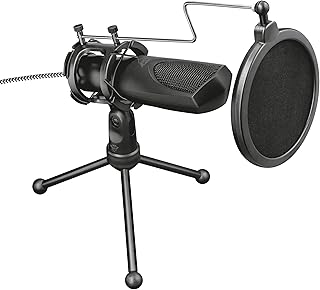 Trust Gaming GXT 232 Mantis Streaming Gaming Microphone for PC, PS4 and PS5, USB Connected, Including Shock Mount, Pop Filter and Tripod Stand, Black