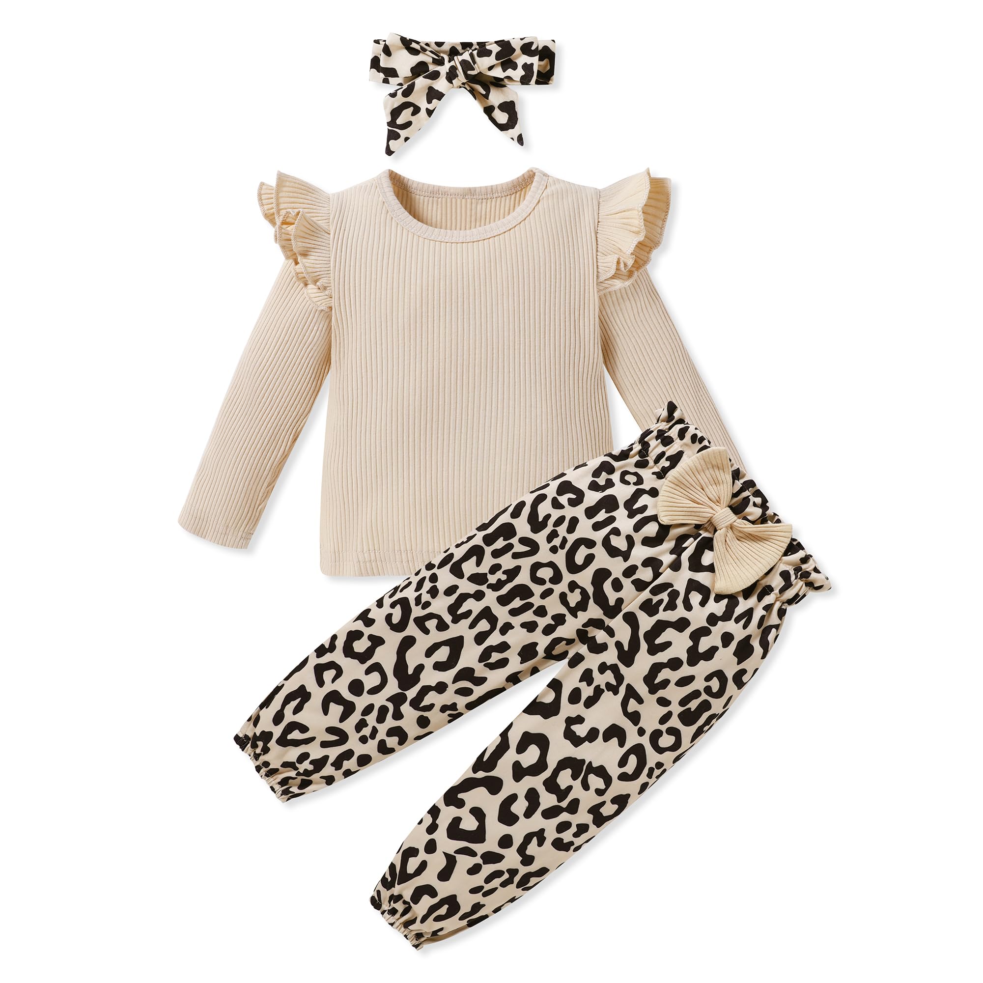 SANMIO Toddler Girl Clothes Outfits 1-5T Cute Ruffle Long Sleeve Shirt Floral Pant+Headband 3Pcs Baby Girl Clothing Set