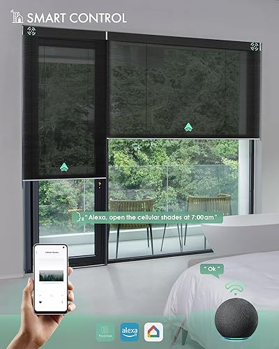 Miniatura 69 de Yoolax Persianas celulares motorizadas compatibles con Alexa, persianas motorizadas opacas inteligentes de panal para ventanas, persianas Textura