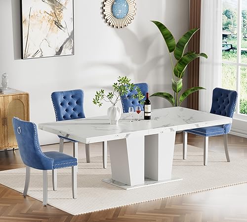 Miniatura 26 de HomVent Juego de mesa de comedor expandible para 6 personas, juego de mesa de comedor extensible de 63 a 79 pulgadas con sillas de terciopelo con