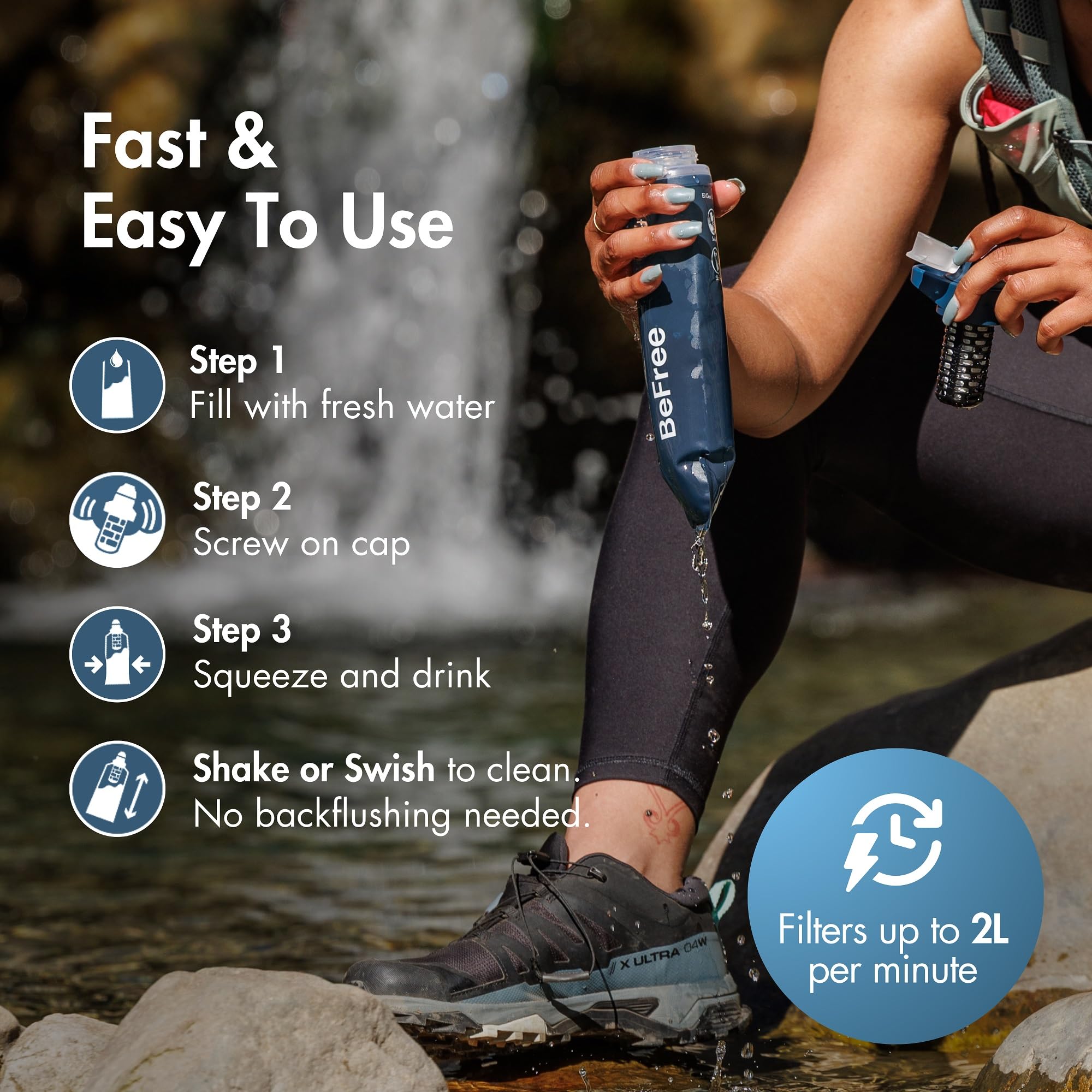 Katadyn BeFree Wasserfilter AC 0.5L - Schieferblau, Ultraleichte Filterflasche mit Aktivkohle & EZ-Clean Membrane™ – immer und überall sicheres Trinkwasser, ideal für Outdoor, Backpacking, Wandern