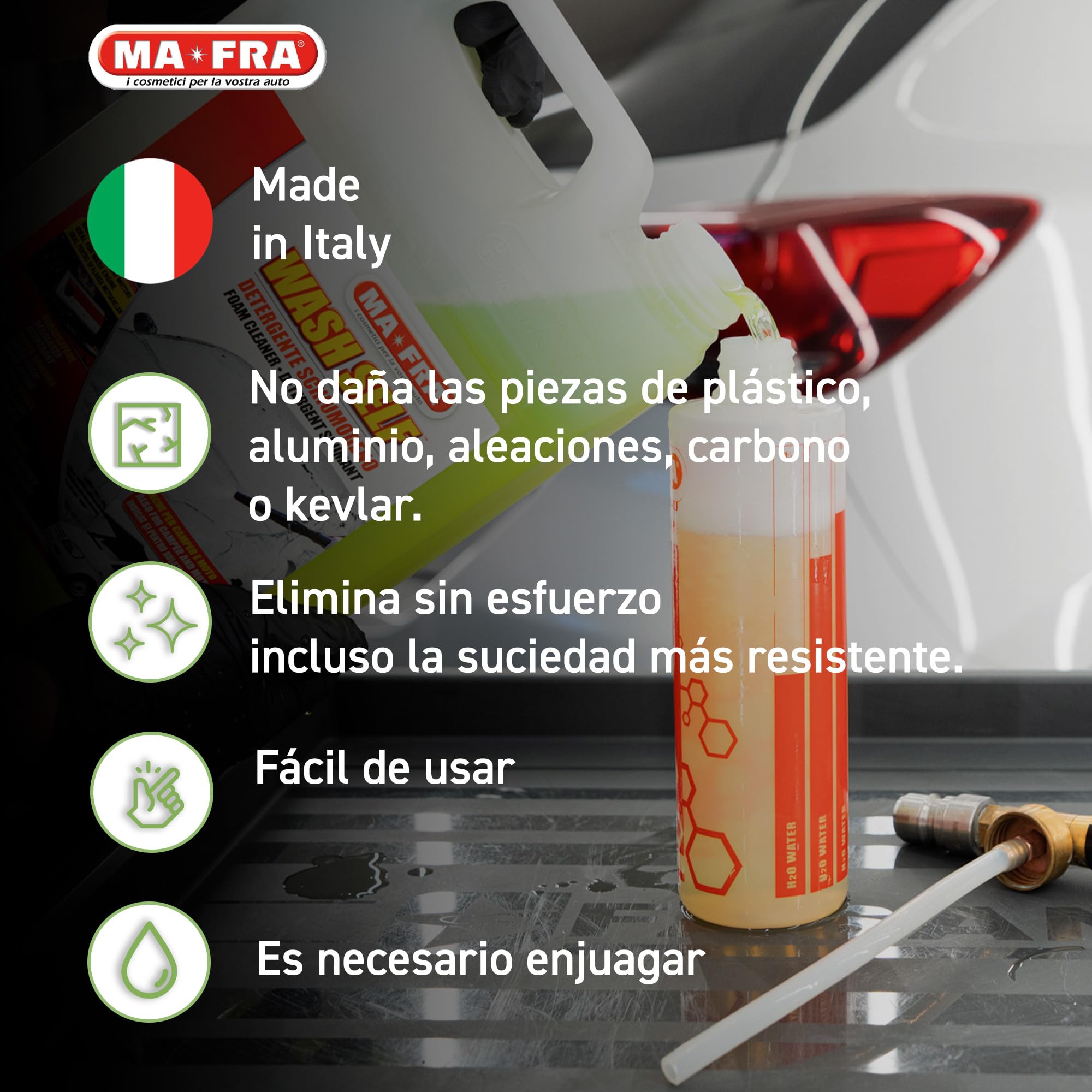 Ma-Fra, Wash Self - Limpiador desbloqueador Concentrado para hidrolimpiadora, para Prelavado de Coche, 5000 ml