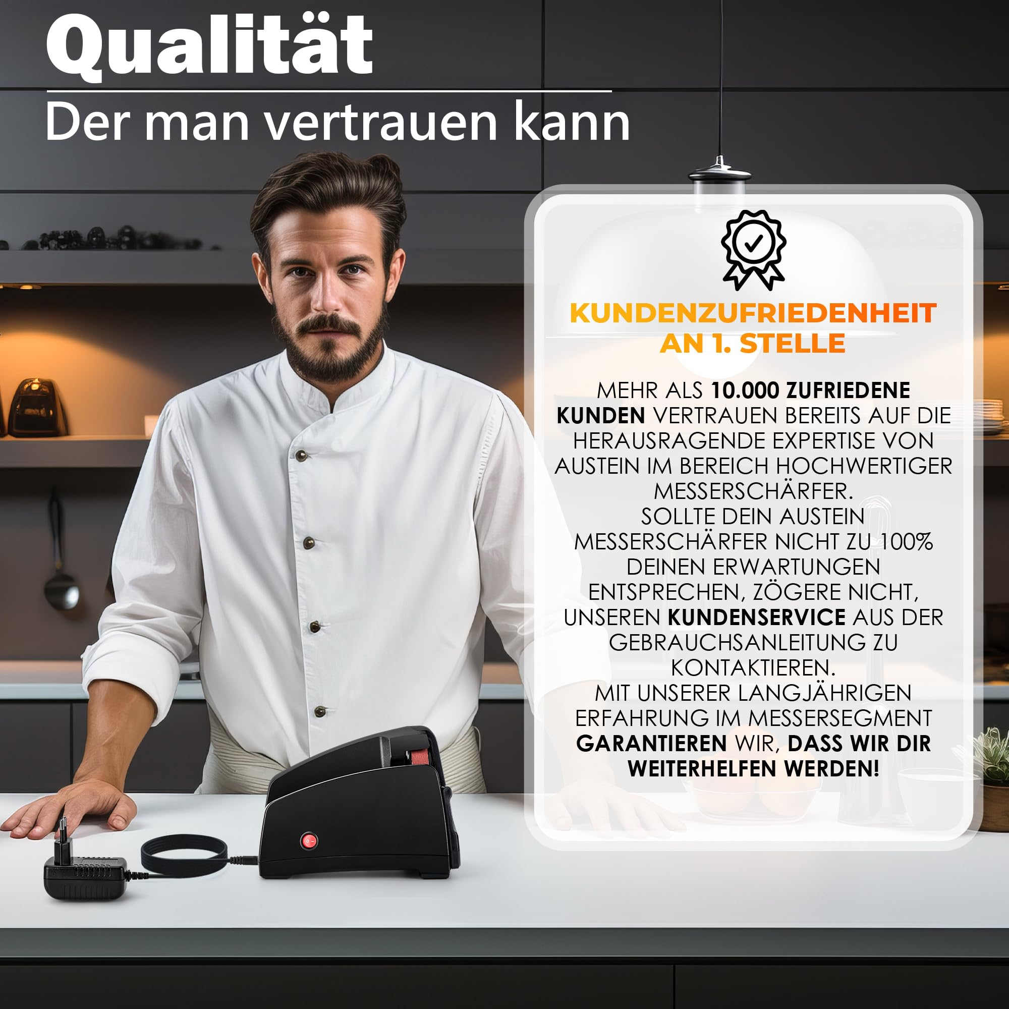 AUSTEIN Band Messerschärfer elektrisch TG2002 Profi Messerschleifer konvexen Schliff 4 Schleifabstufungen