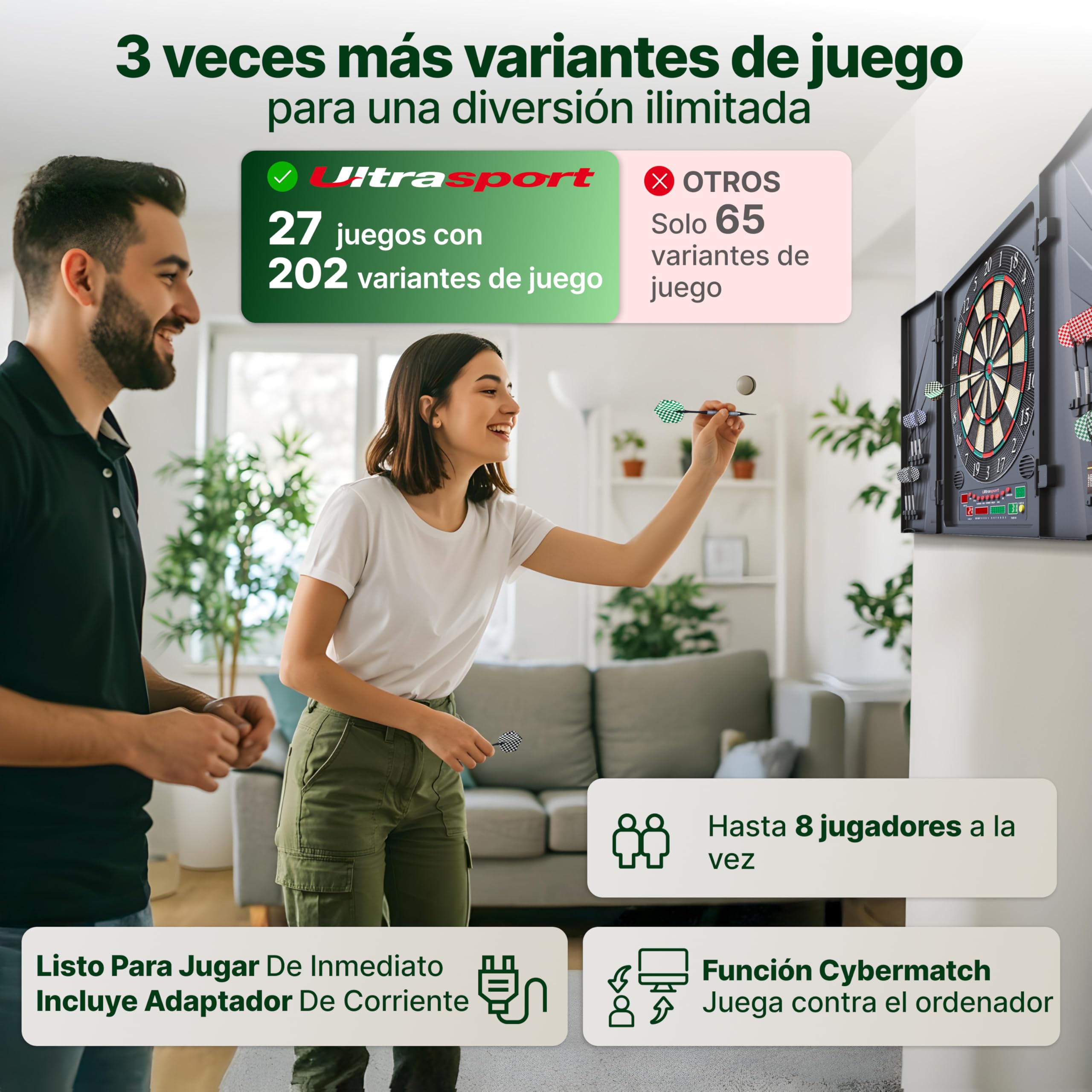 Ultrasport Diana eléctrica máquina de Dardos para 16 Jugadores, 12 Dardos y 100 Puntas Blandas