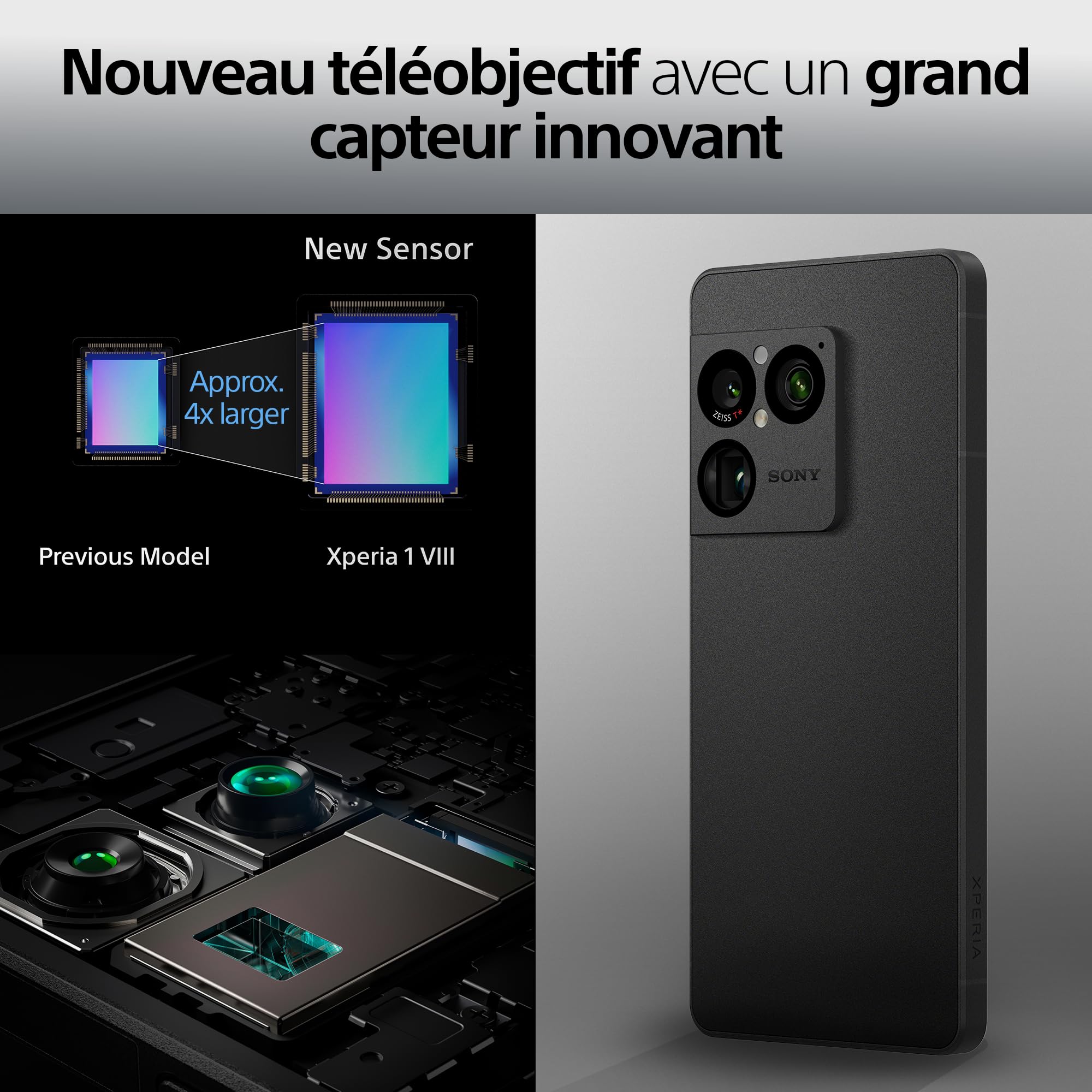 Sony Xperia 1 VIII - 6,5" 19,5:9 FHD+ HDR OLED 120Hz, Triple Objectif avec Nouveau téléobjectif, Xperia AI, Batterie 2 Jours, Audio 3,5 mm, Double SIM, Argent