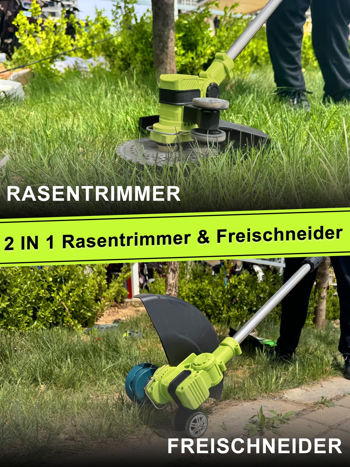 Akku Rasentrimmer für Makita Akku, 2-in-1 Kantenschneider/Rasentrimmer mit Akku 21V, Akku Freischneider mit 2 Batterien 4.0Ah＆8in Klingen, Rasenkantenschneider für Rasen Garten Beschneiden