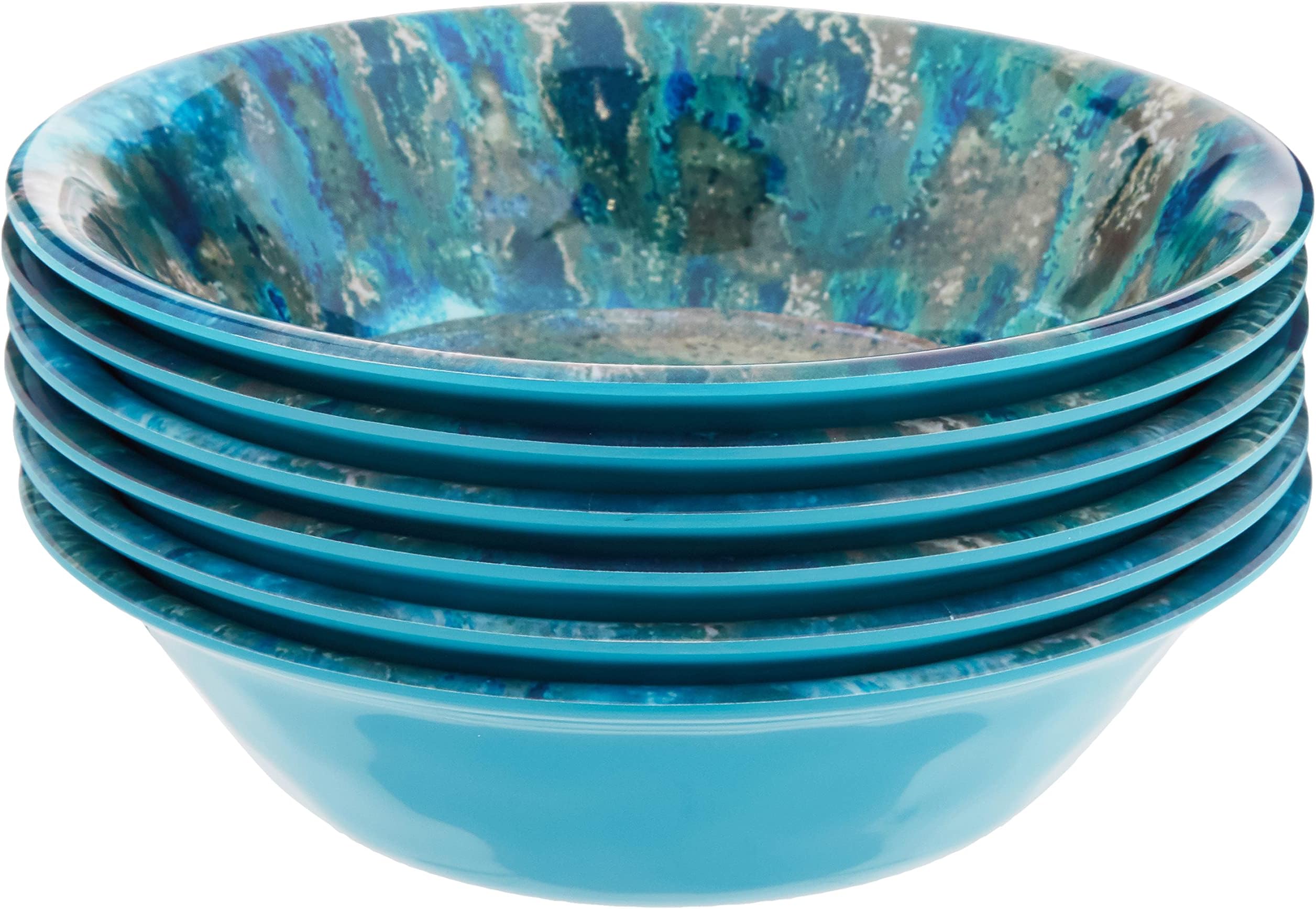 Radiance Teal Melamine 7.5" All Purpose Bowl Set of 6 – Deep Break-Resistant Bowls for Salad, Soup, Pasta, Snacks – Dishwasher Safe, Indoor/Outdoor Use, Coastal Style Dinnerware