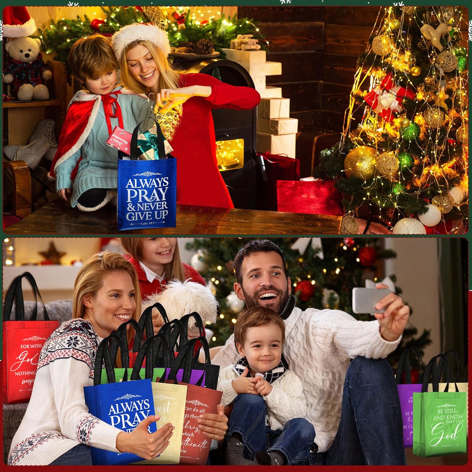 Aliceset 40 Pcs Christian Gift Bags Bulk with Handle Medium Size Bible Verse Religious Gift Bags Reusable Non Woven Church Welcome Totes for Baptism Galentines Birthday Party Favors (Bright Colors) - Image 5