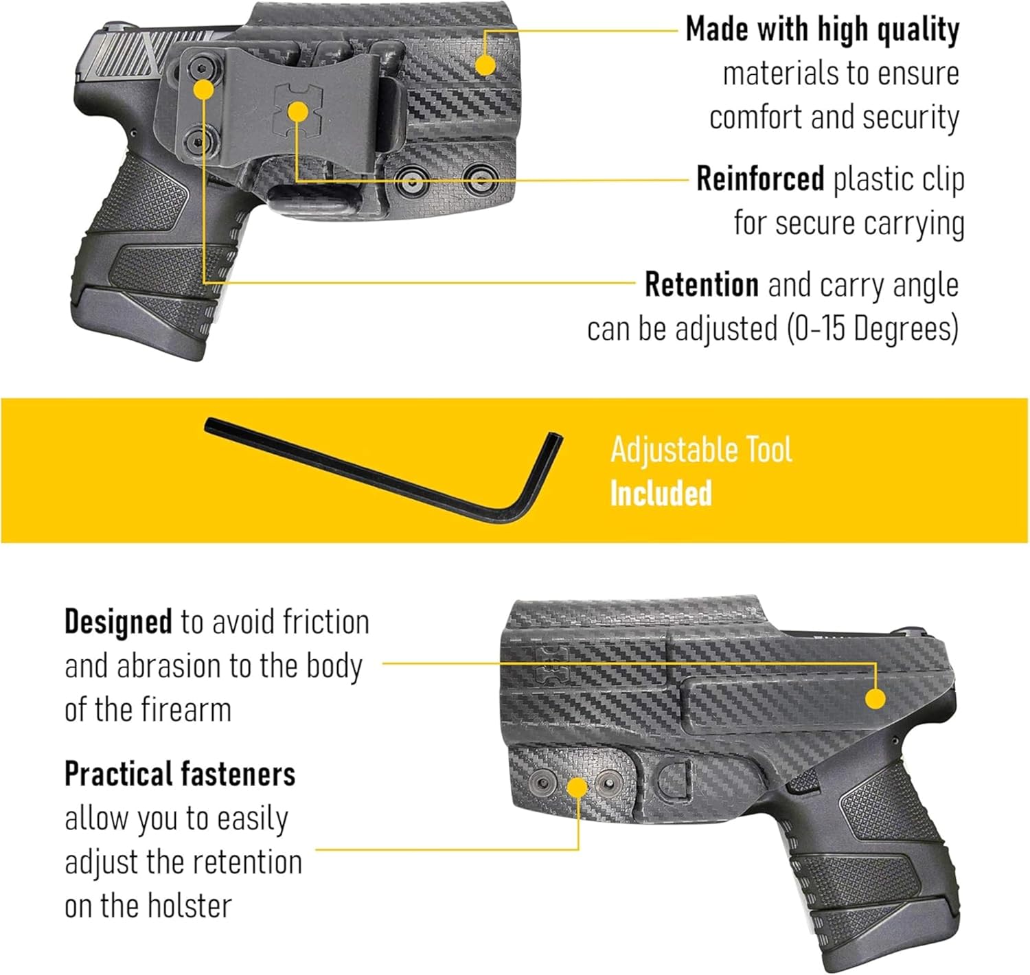Iwb Kydex Holster for MOSSBERG MC1 Concealed Carry by Houston - Lined Inside for Maximum Protection - Reinforced Plastic Clip Carbon Fiber - Lightweight Durable