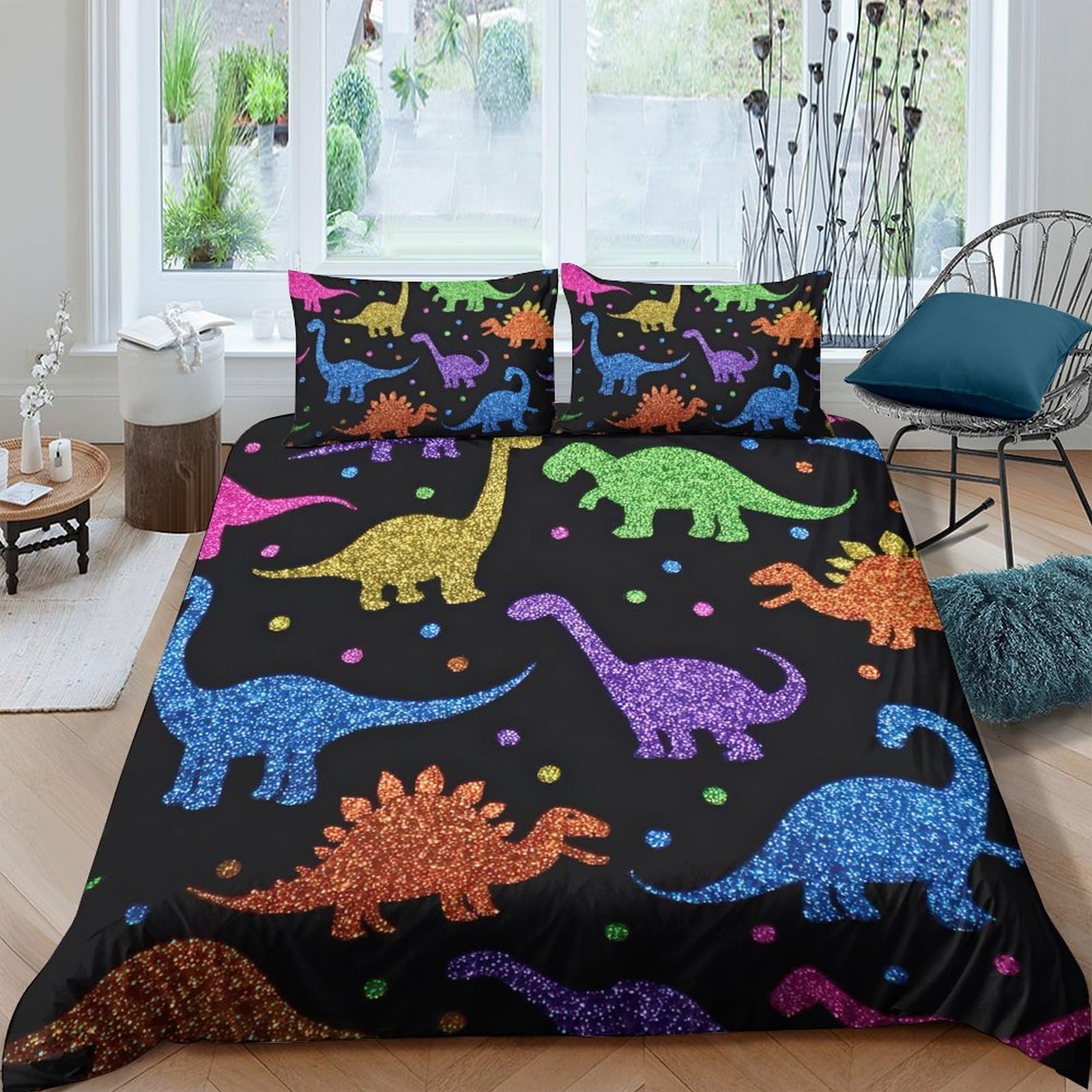 Ctjqhvkz Style-3 3D Printed Colorful Dinosaur Fitted Sheet Microfiber Anti-Slip Machine Washable Cartoon Bed Cover For Kids Teens Bedroom Decor Single（135X200cm）