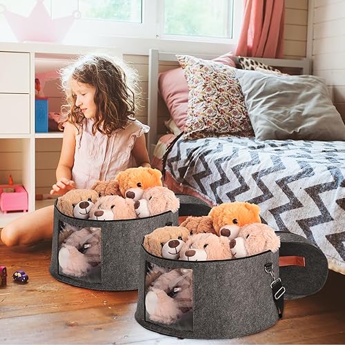 Miniatura 6 de Suzile Paquete de 4 cajas grandes y redondas plegables de fieltro para mujeres, 17 x 10 pulgadas, caja de almacenamiento para sombreros de vaquero