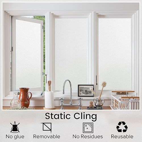 Miniatura 4 de rabbitgoo - Película opaca de privacidad para ventana, cubierta esmerilada extraíble con adhesión estática sin pegamento, control de calor para