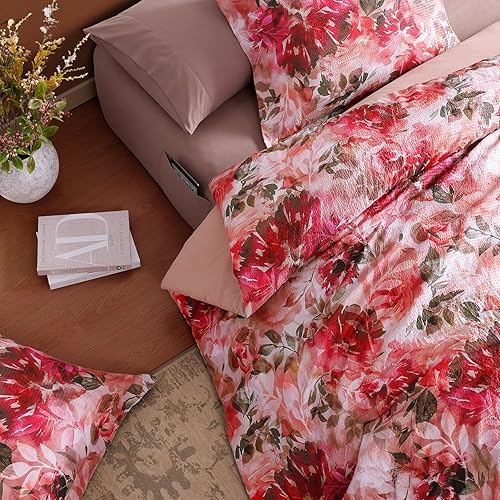 Miniatura 6 de CASAAGUSTO Juego de edredón Queen, 7 piezas de edredón floral de rosas rojas con patrón de hojas de flores, diseño de sirsaca suave para todas las