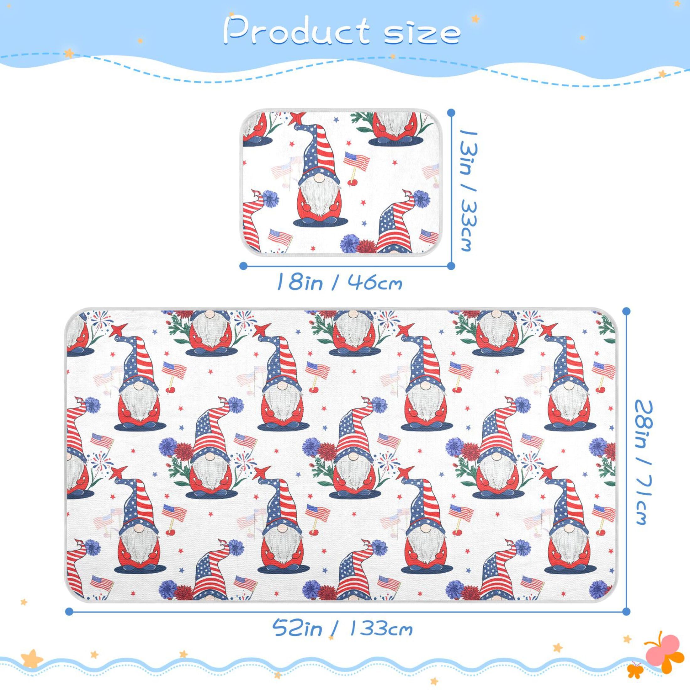 Takiito Patriotic Gnomes Baby Cooling Mattress Pad, Soft & Breathable Cooling Mat Keep Baby Cool in Summer 28x52 in, Nursery Essential