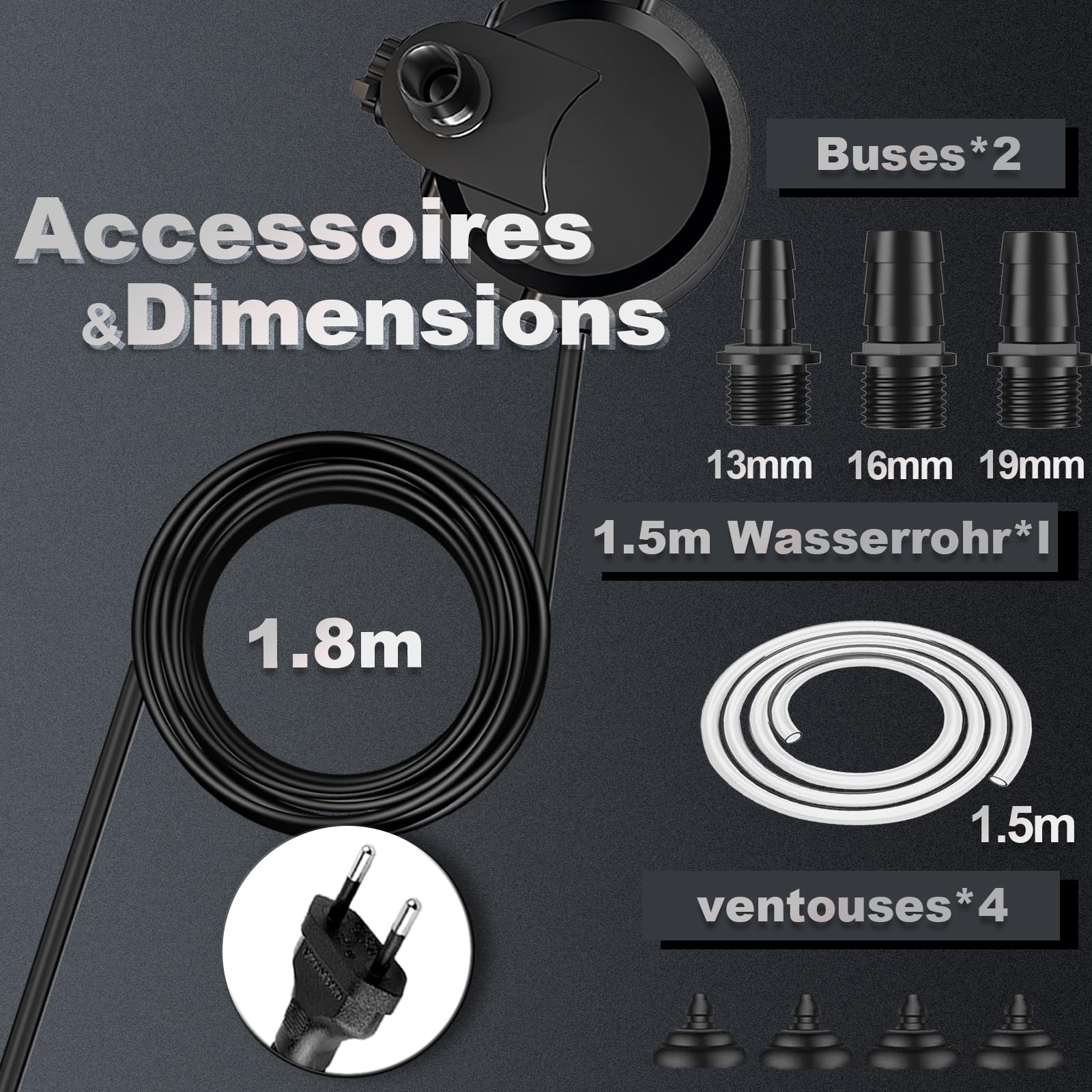 Knifel Pompe à Eau Submersible 60W 3500L/H Ultra Silencieuse | Absorption d'Eau à 360°, Avec Interrupteur Réglable, Câble de 1.5m, pour Étang, Aquarium, Hydroponie et Fontaine