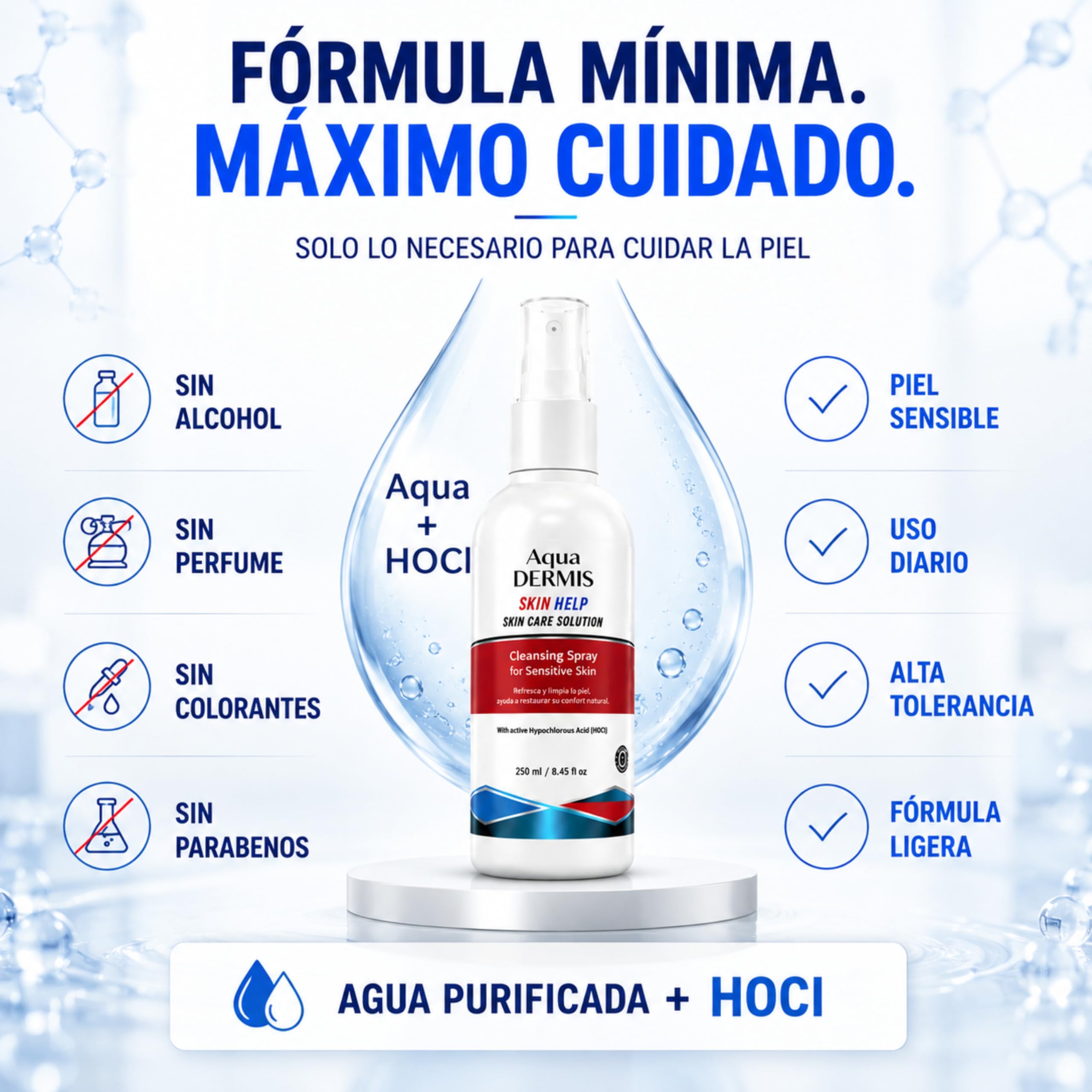 Spray per terapia delle ferite con acido ipocloroso, disinfettante naturale per ferite, ustioni, acne, eczema e tatuaggi, senza alcool, sicuro per pelli sensibili, 250 ml