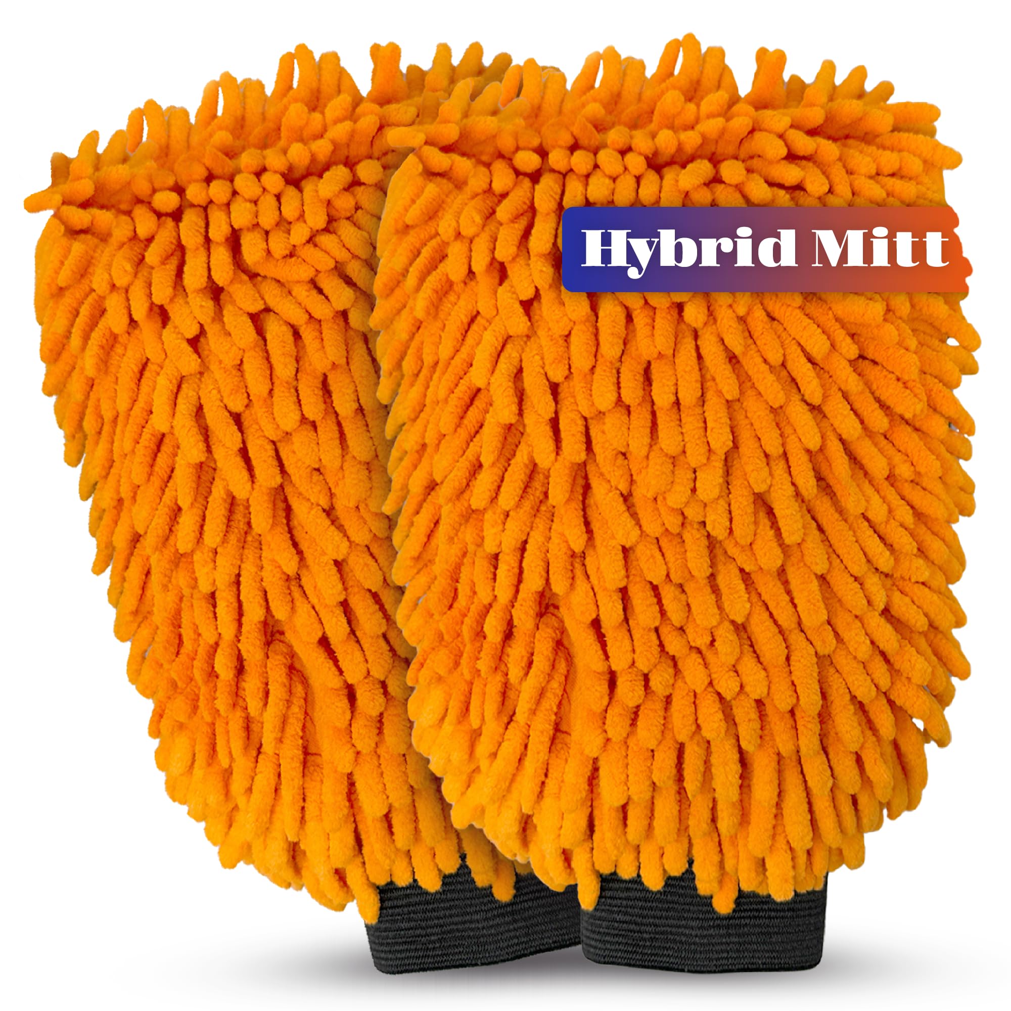 Towelogy Chenille Car Wash Mitts – Premium Dual-Layer Microfibre Gloves for Scratch-Free Shine, 2-Pack (2, Orange)
