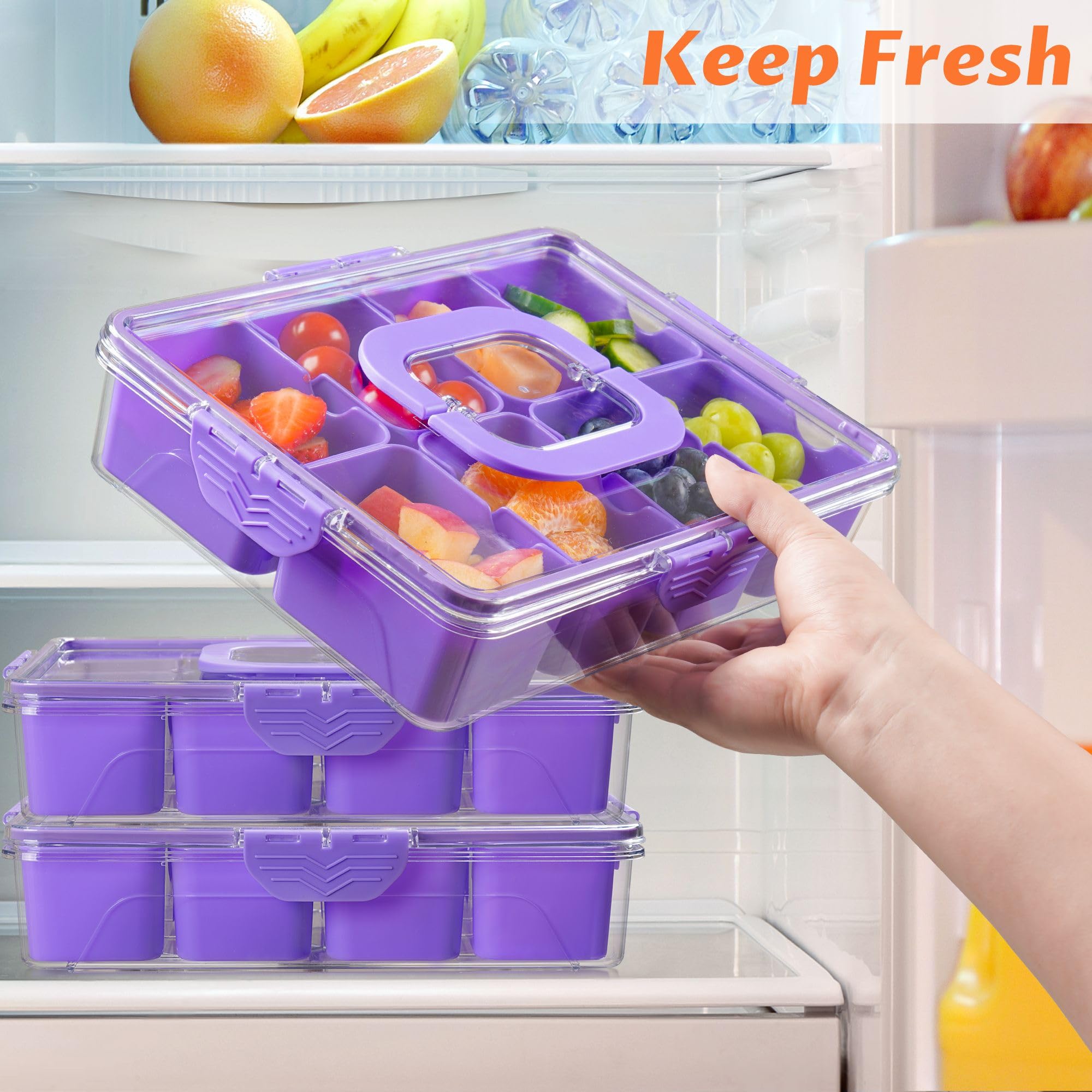 Recipiente para aperitivos, apto para lavavajillas, bandeja dividida para servir con tapa y asa, tabla de embutidos para platos portátiles de aperitivos, organizador para aperitivos de frutas